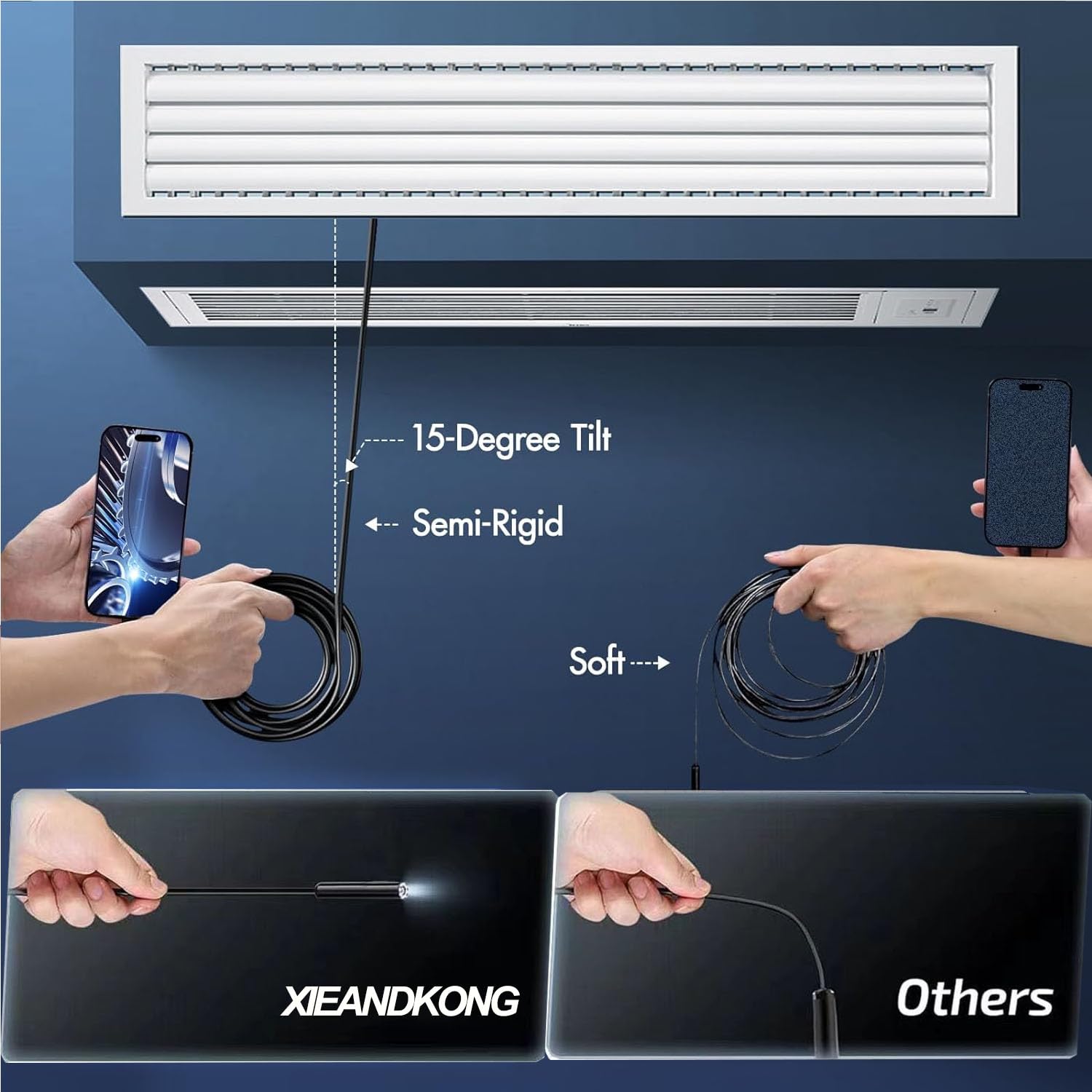 Endoskopkamera mit Licht, 1920P HD Endoskopkamera, Scope Kamera mit 8 LED Leuchten IP67 für Android und iOS Smartphone, iPhone, iPad, Samsung (32.8 ft/10M) Plug-and-Play NO-WiFi