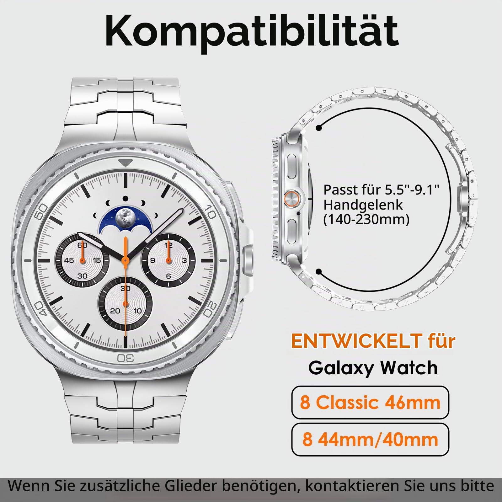 NewWays Metall Armband für Samsung Galaxy Watch 9/8 44mm 40mm | Metallband Kompatibel mit Galaxy Watch 8 Classic 46mm