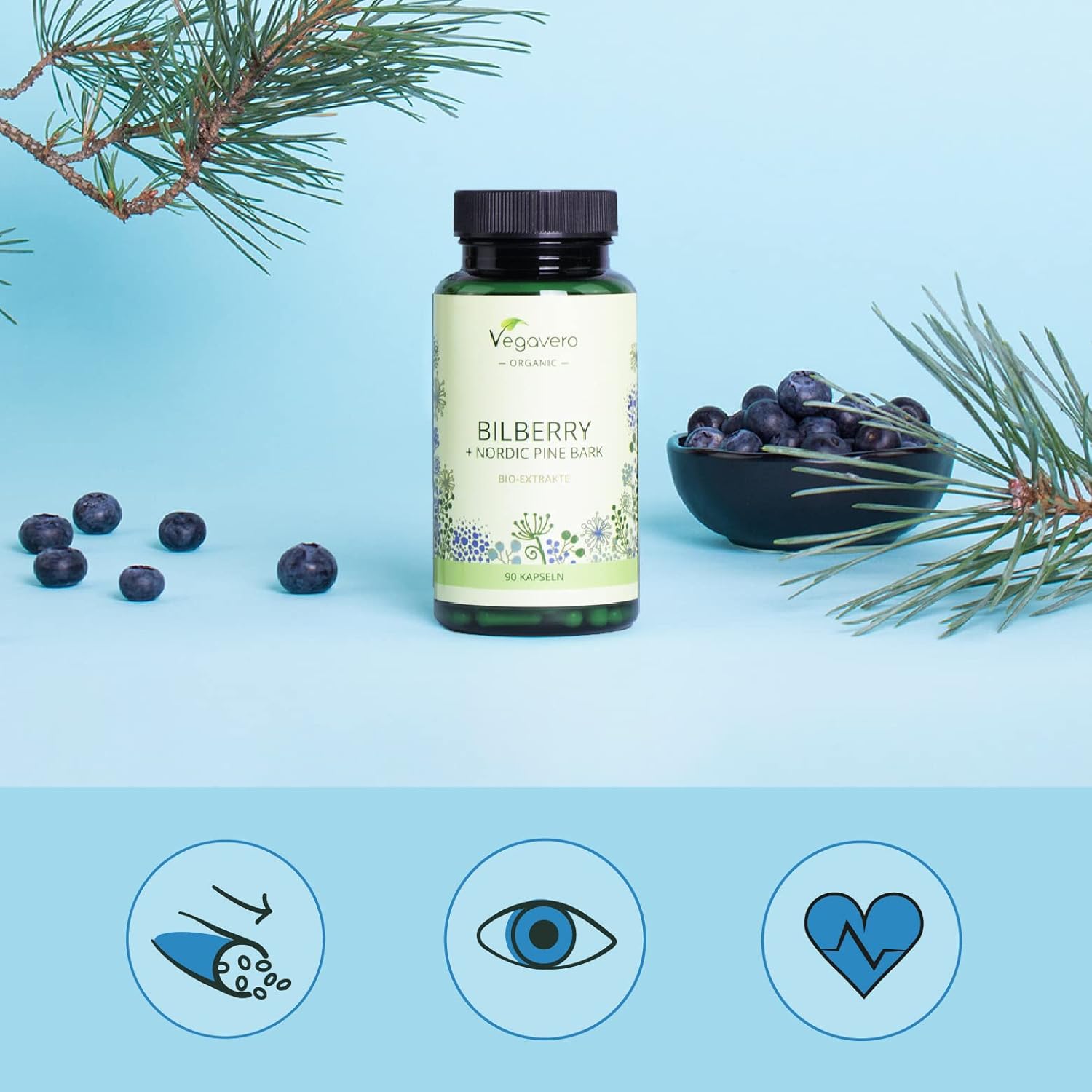 Organic Bilberry & Pine Bark Capsules Vegavero® Highly Dosed 201