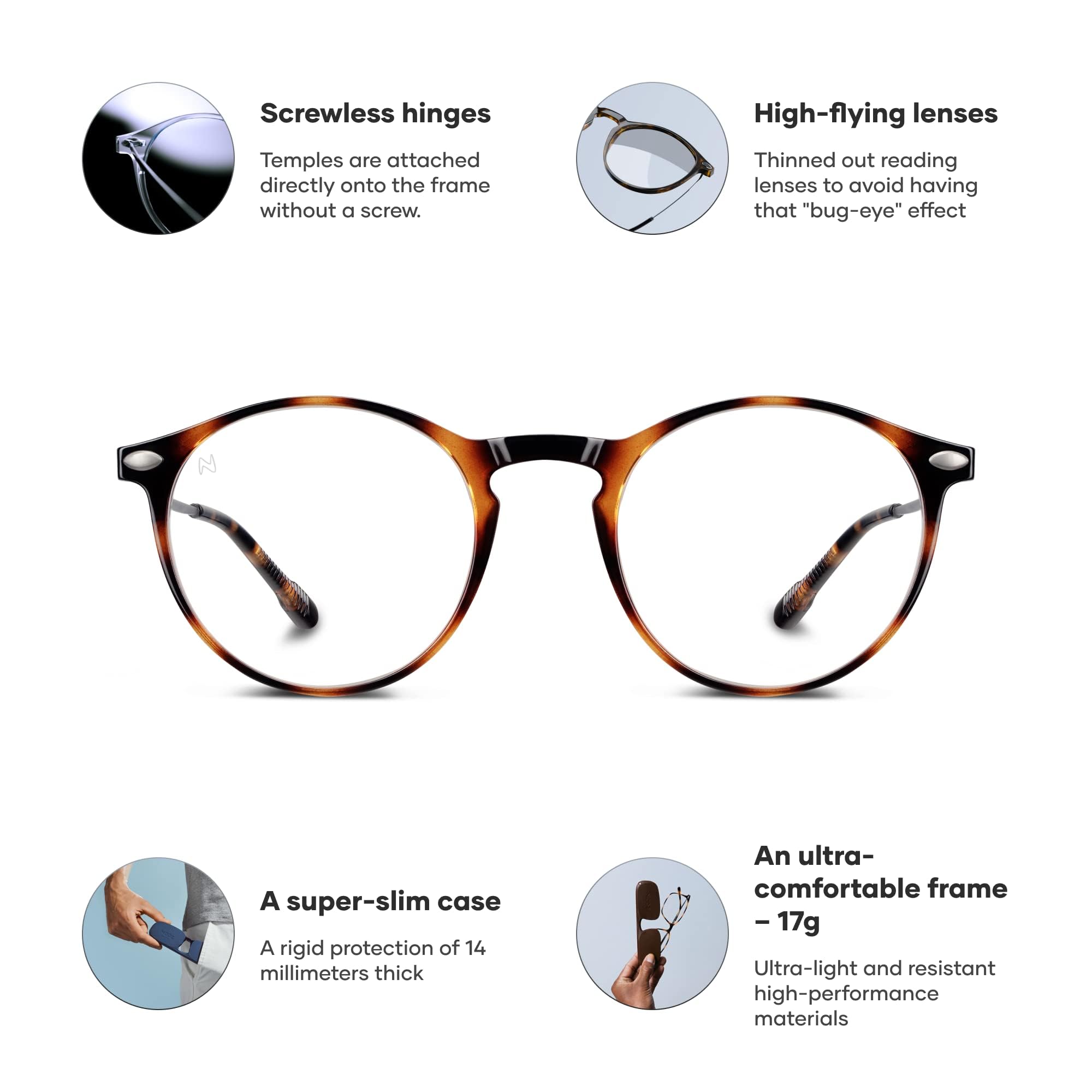 NOOZ Optics Lunettes Loupe Unisexes Ultra-légères 17g Presbytie CRUZ Ovale