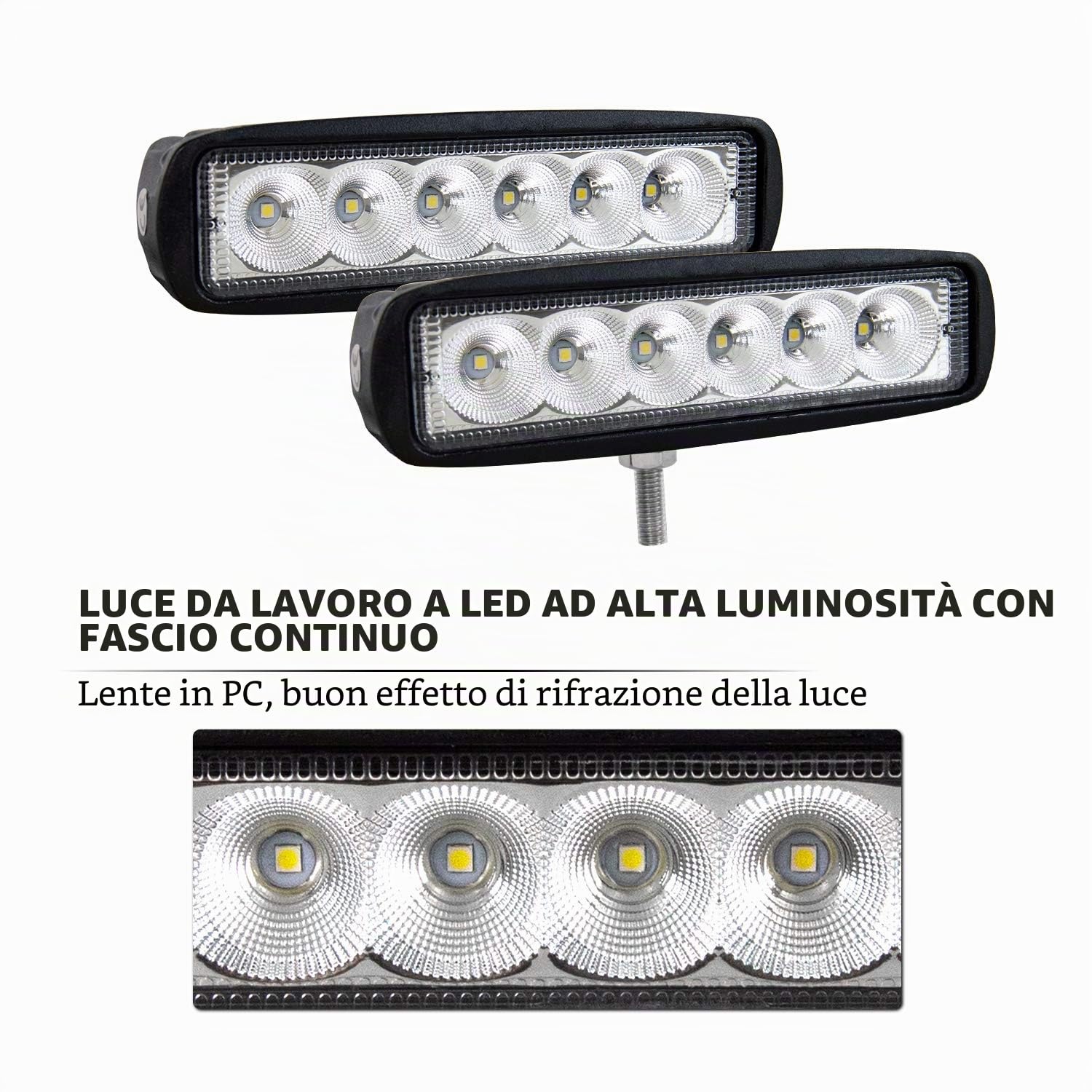 PICAA Faro da lavoro a LED, 2 x 6 pollici, 18 W, trattore, 12 V, 24 V, impermeabile, per escavatori, trattori, carrelli elevatori, ATV, camion, offroad