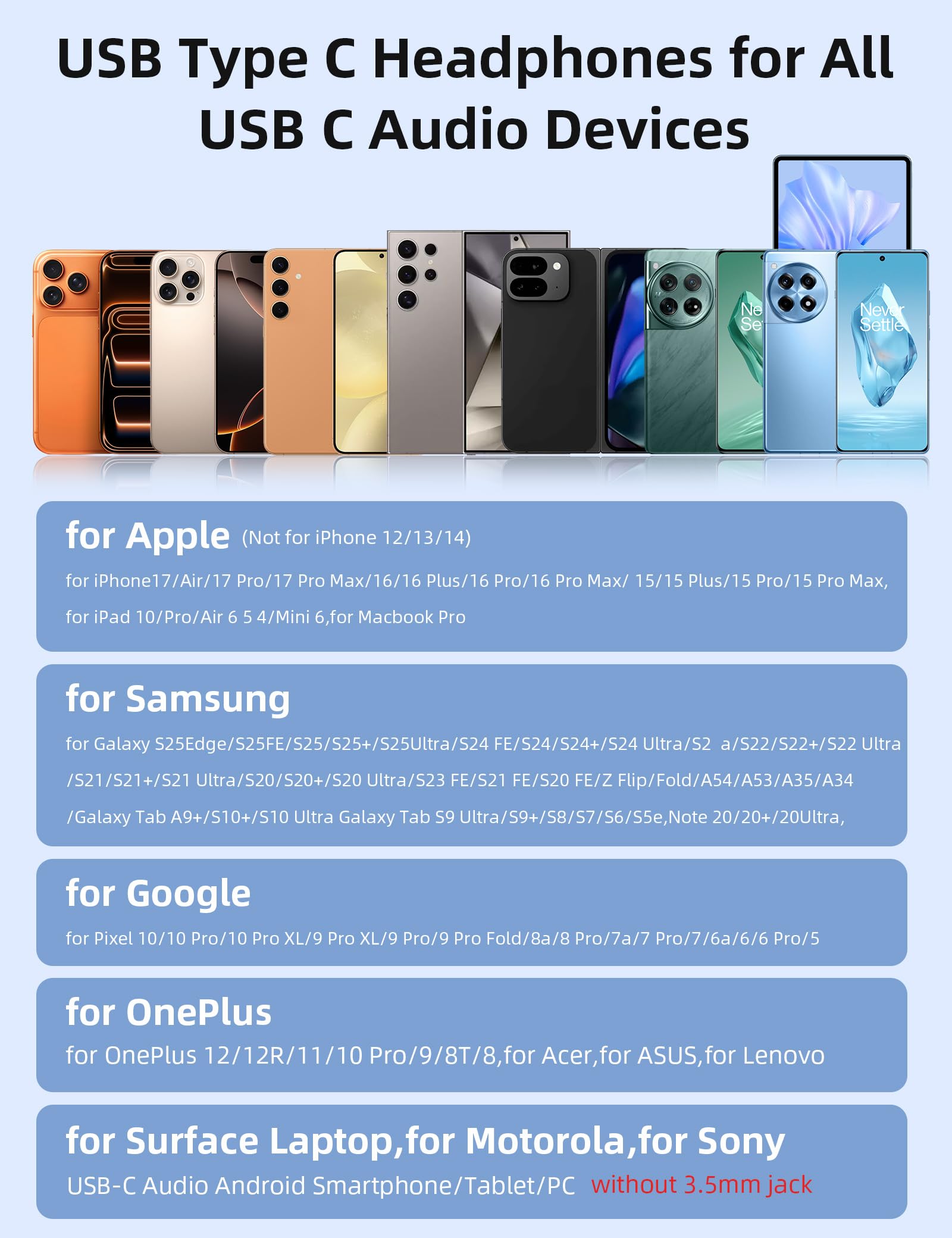 Słuchawki USB typu C otwarte ucho regulowane nauszne hak zestaw słuchawkowy szkoła dziecko przewodowe słuchawki laptop przewodowe słuchawki douszne do iPhone'a 17 Pro Max 16 16e 15 Samsung A17 S25 S24