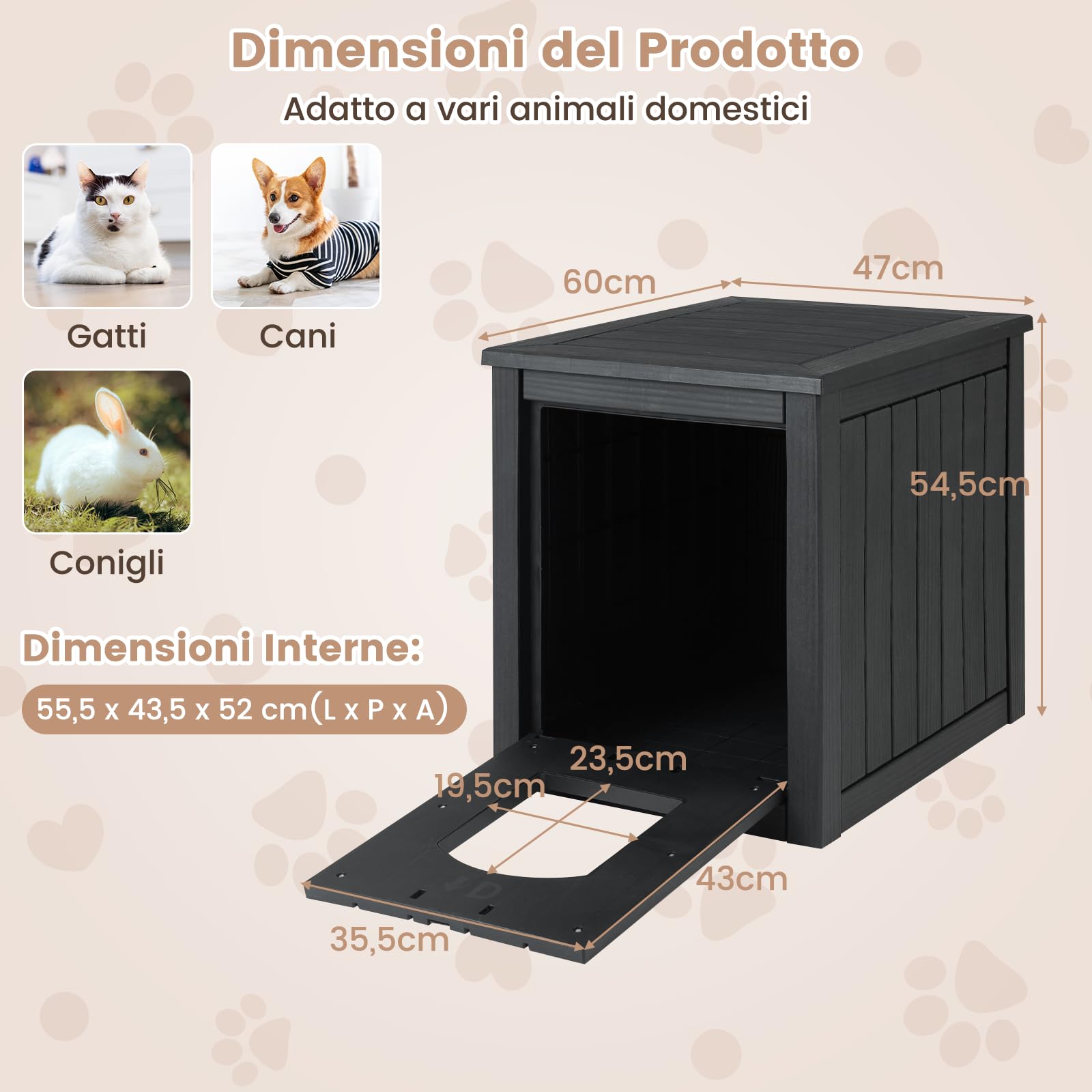 COSTWAY Cuccia per Gatti da Interna ed Esterna, Cassetta per Gatti Nascosto per Lettiere con Porta Frontale Ribaltabile e Pavimento Rialzato, Mobile Decorativo Impermeabile per Animali (Nero)