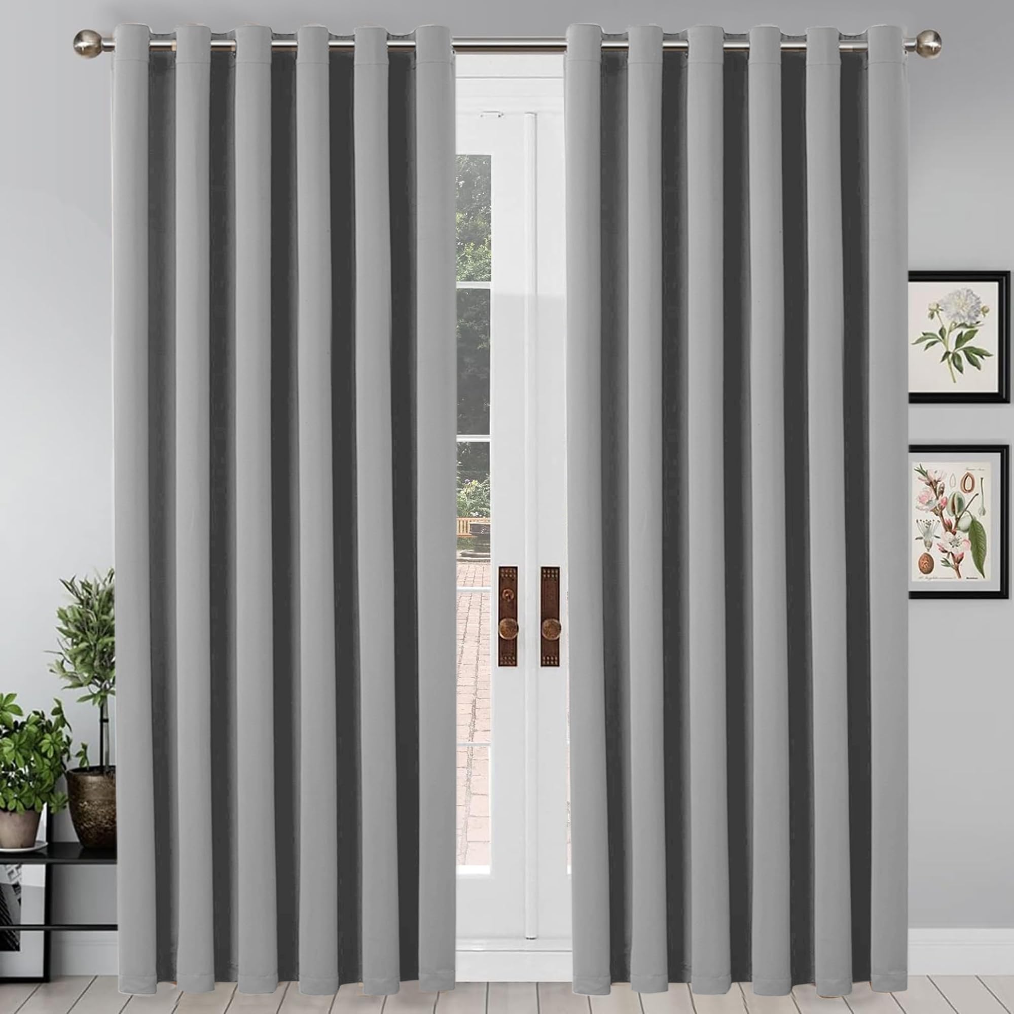 Yorkshire Bedding Light Grey Blackout Eyelet Curtains For Livingroom 66X90 Inch Super Soft Thermal Insulated Curtains Darkening Panels + 2 Tiebacks