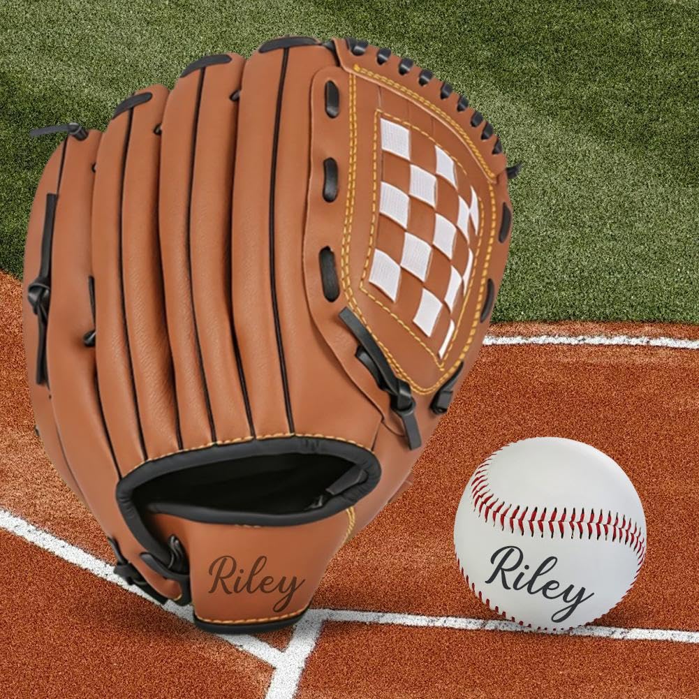 Set di guanti da baseball e palla personalizzati, set di palline da baseball con nome personalizzato, guanto da baseball e palla per adolescenti e adulti, facile da catturare, gioco da giardino