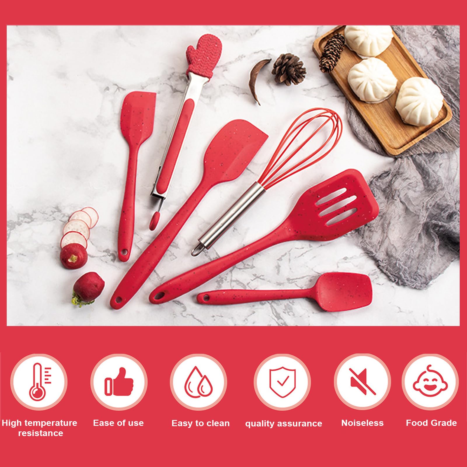 6 Spatole in Silicone da Cucina con Manico in Legno, Decorazione Natalizia, Spatola per Impasti, Spatola in Silicone, Spatola per Impasto, Spatola da Cucina, Utensili da Cucina,Red