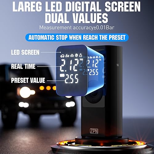 Miniatura 6 de ZPN Inflador de neumáticos, compresor de aire portátil, eléctrico de 150 PSI con medidor de presión digital, 3 bombas de aire de 2000 mAh para