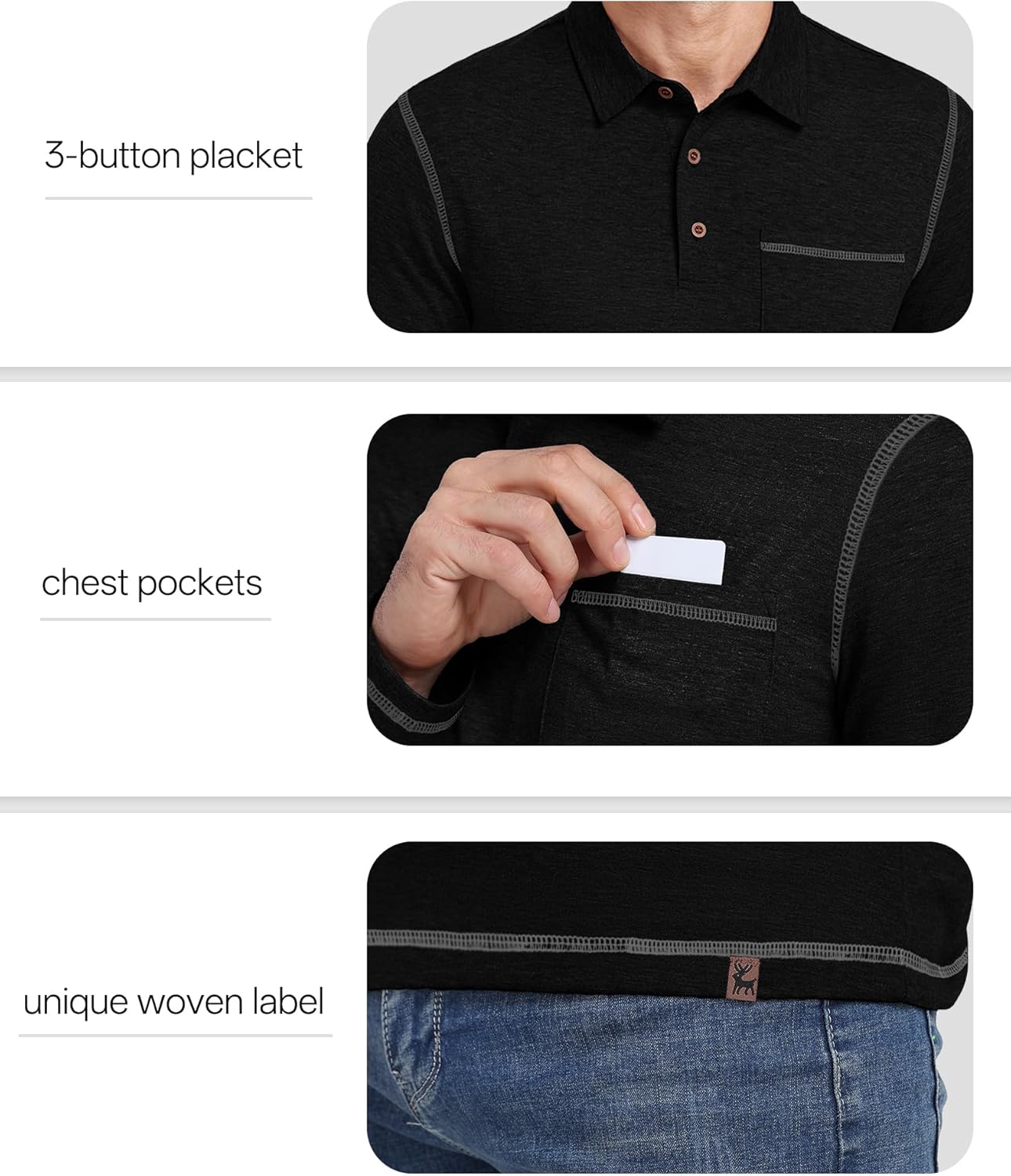 V VALANCH Mens Casual Polo Shirts Long Sleeve Golf Shirts with Pocket Lightweight Work Athletic - Image 4