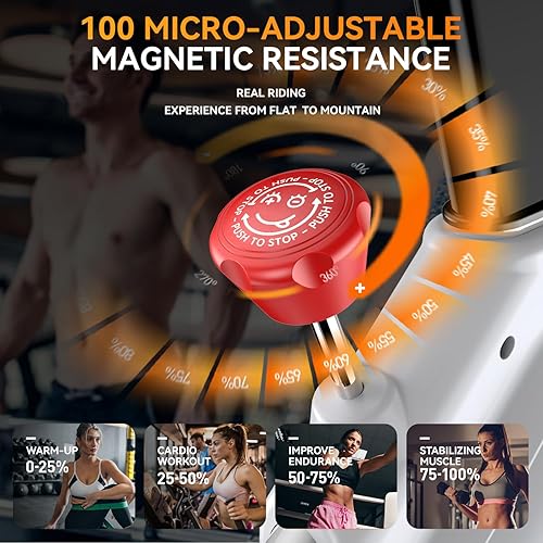 Miniatura 10 de POOBOO Bicicleta estática para gimnasio en casa, resistencia magnética, bicicleta de ciclismo interior con cómodo cojín de asiento y soporte para