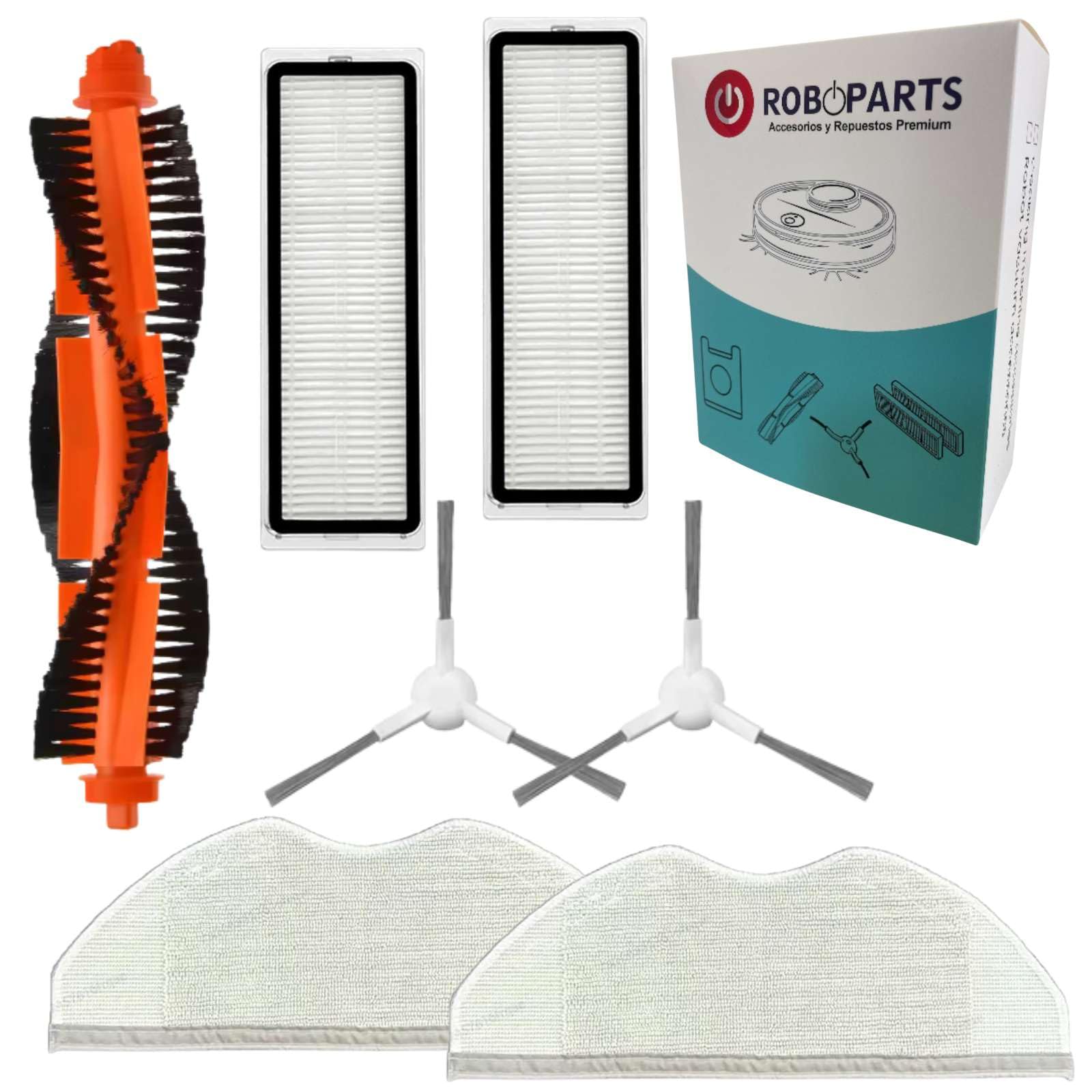 Roboparts® Recambios Compatibles con Xiaomi Robot Vacuum S40C / E101. Rodillo Central, Cepillos Laterales, Filtro Hepa y Mopas de Fregado de Reemplazo para Robot Aspirador