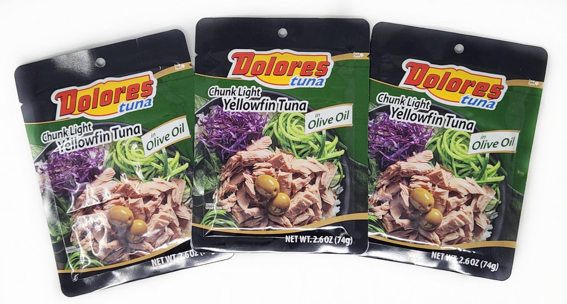 3 Pack of Packaged Tuna Dolores (2.6oz, Chunk Yellowfin Tuna in Olive Oil)
