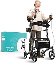 Helavo Foldable Arthritis Rollator with Padded Forearm Supports - Lightweight Aluminium Stand Up Walker with Soft Armrests and Seat