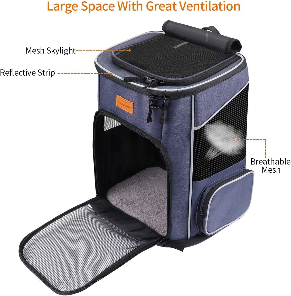 Morpilot Katzenrucksack, Hunderucksack für Katzen und Hunde Welpen, 33x28x42 cm, Atmungsaktive und Faltbare Haustier Rucksack mit Transparentes Fenster, Blau
