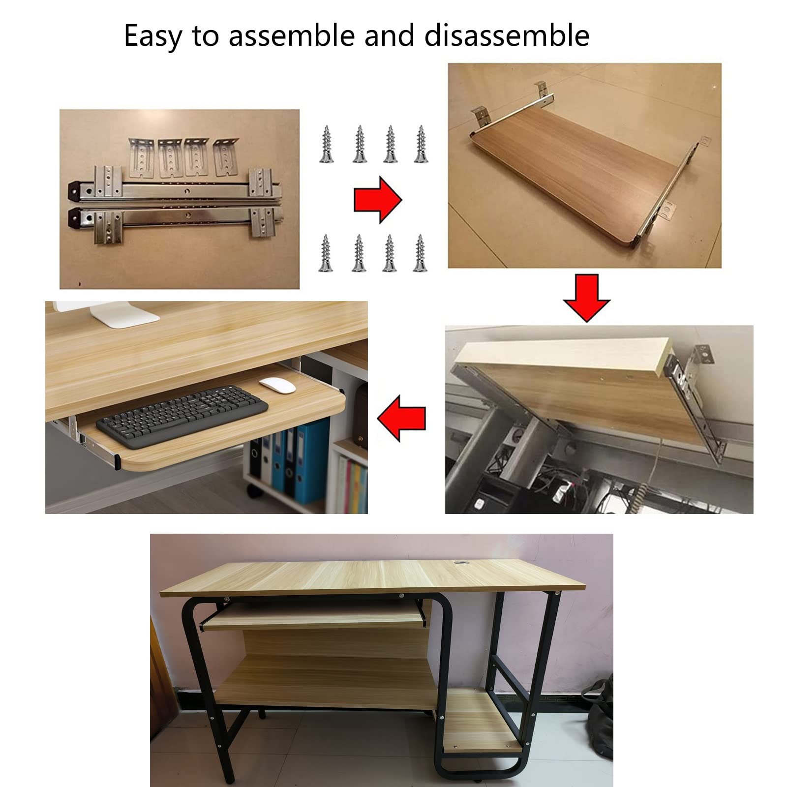 V3VOGUE Bandeja for Teclado Bajo Mesa, Soporte PortaTeclado Deslizable, Ajustable Extensor De Escritorio, Ergonómico Estante Teclado Cajón, Fácil De Instalar, Mejorar Postura, for Oficina/Hogar