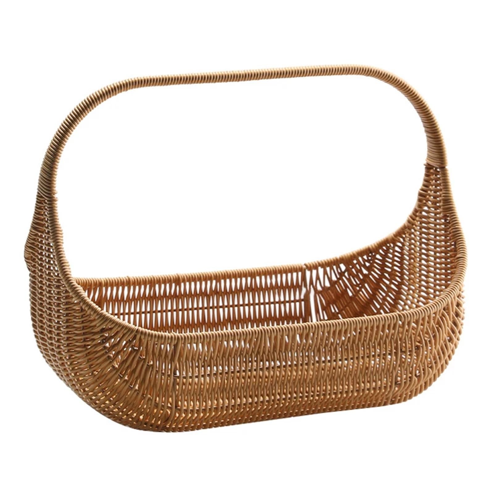 egg basket, Wicker Picnic Basket With Handle Open Top Garden Harvest Fruit Vegetable Candy(Style02)