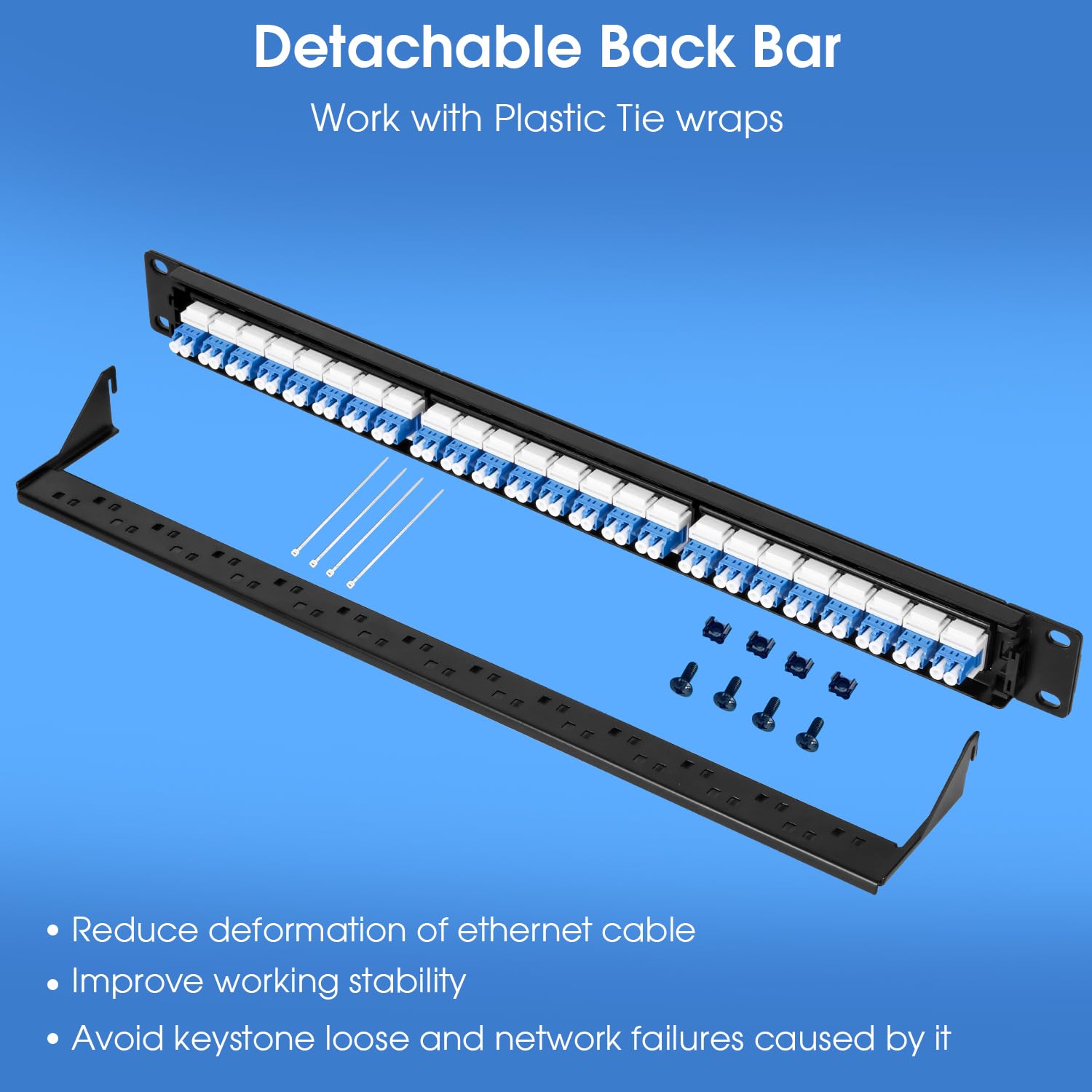 48 Port LC Fiber Patch Panel, 1U 19", caricato con 24 adattatori ottici monomodali duplex della fibra di LC/UPC