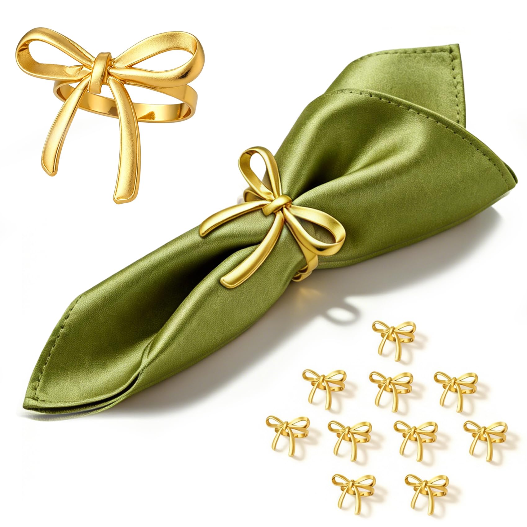 Gold Bow Napkin Rings, 12PCS Metal Napkin Holders for Wedding Party Decor
