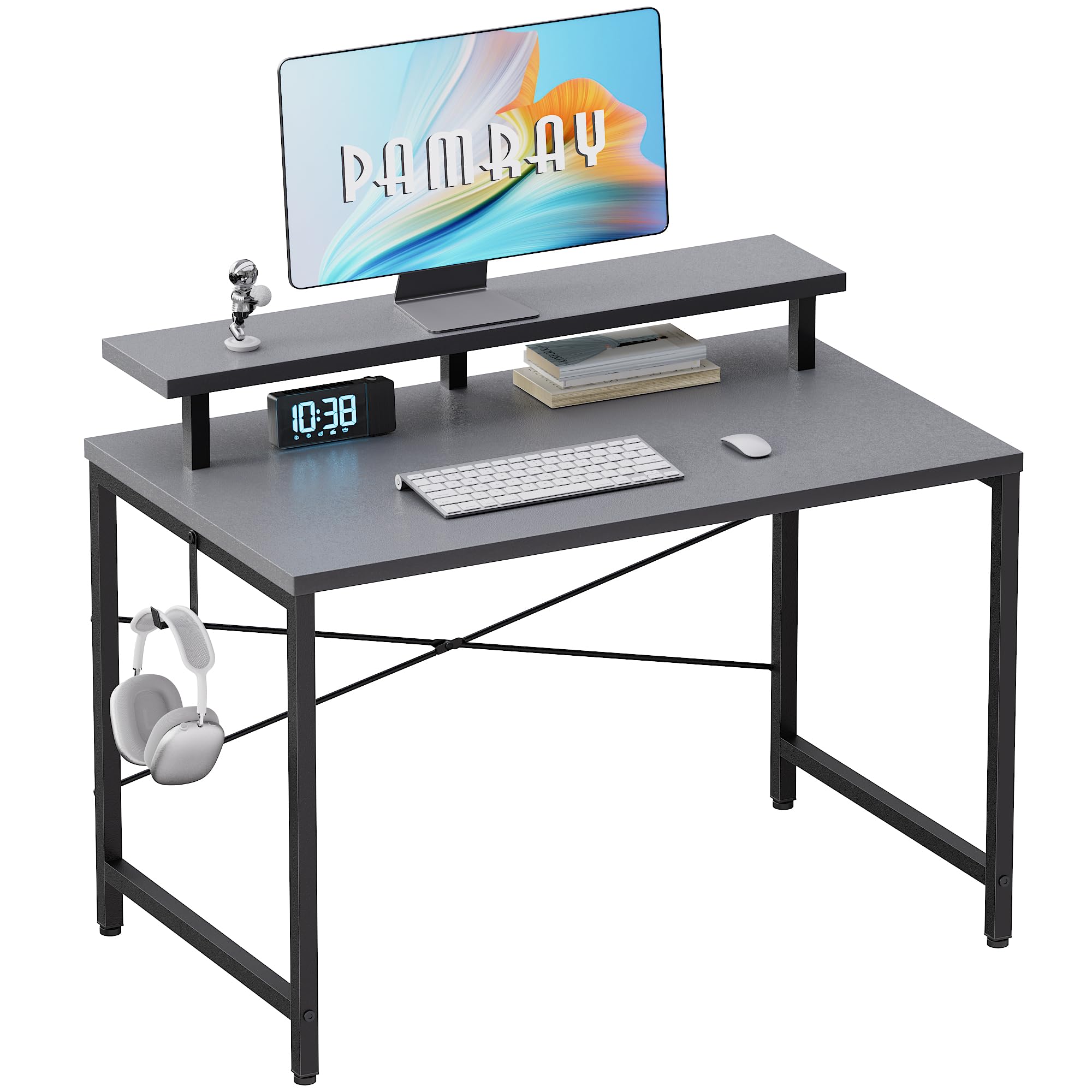 Photo 1 of Pamray 32 Inch Small Computer Desk with Monitor Stand - Grey
