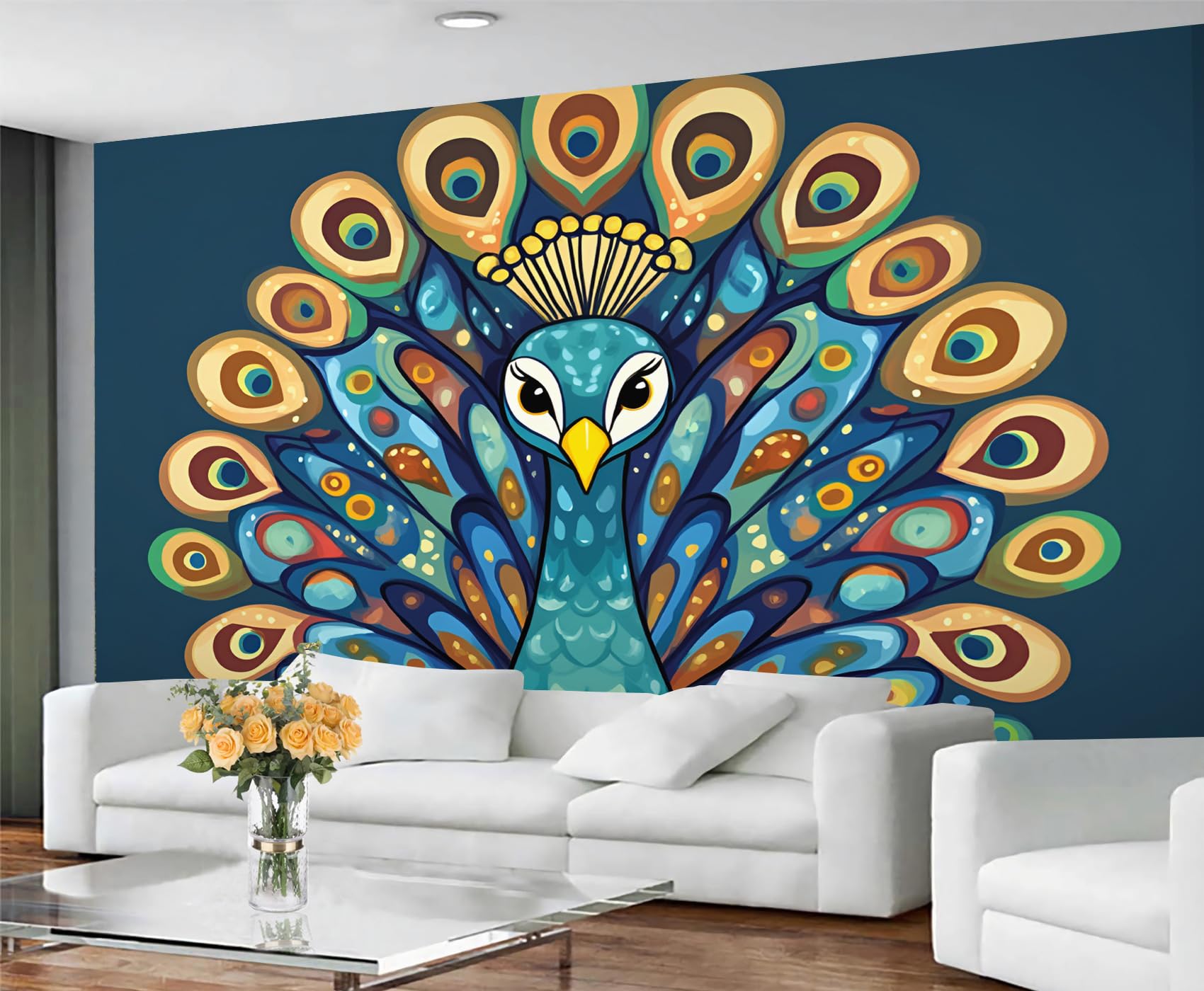 GIVLWF Abstract Peacock Wallpaper, Peacock Feather Bedroom Wallpaper, Elegant Animal Wall Paper for Living Room, Not Self Adhesive Retro Bird Wall Mural, Mysterious Large Mural & Room Decor