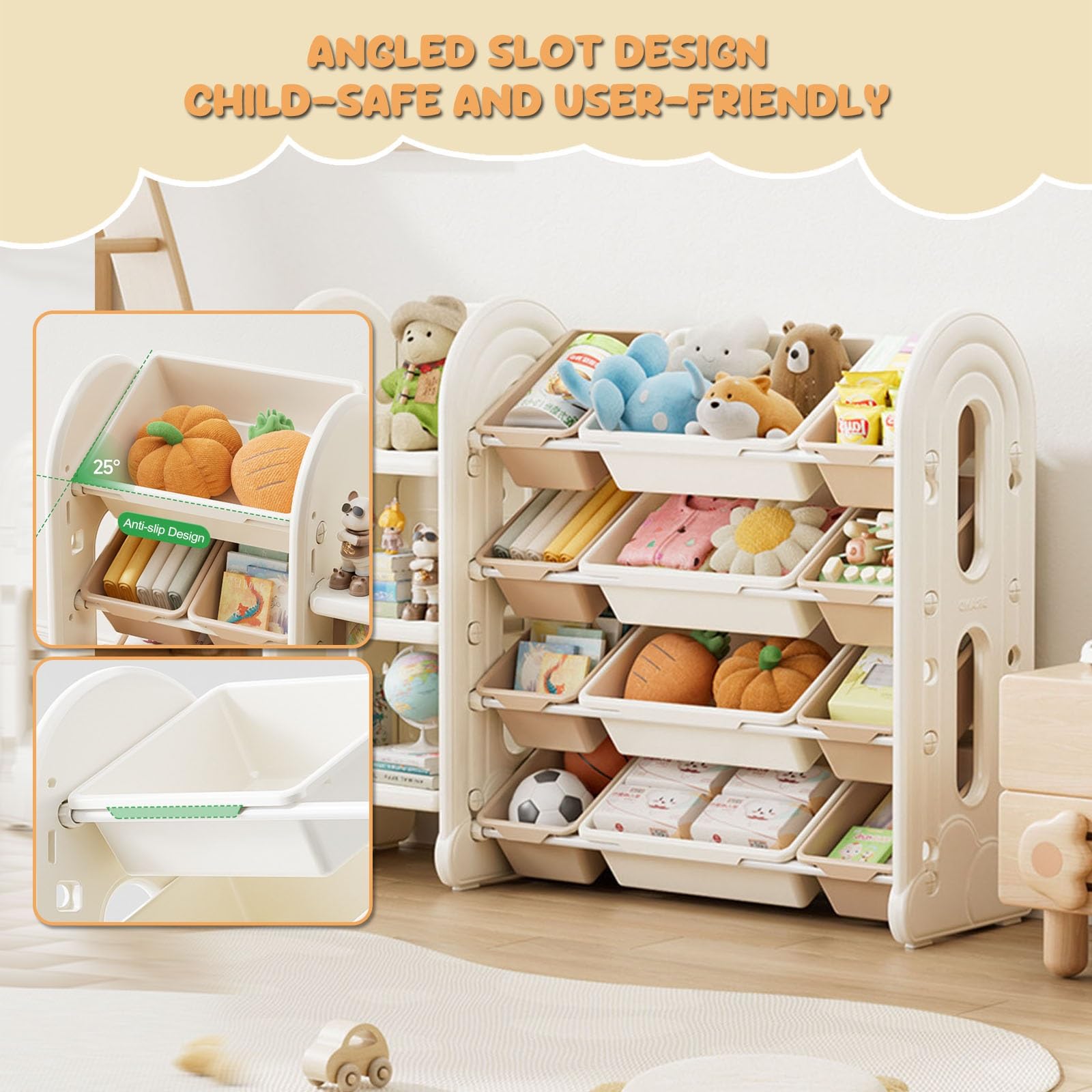 Scaffale Porta Giocattoli con Contenitori Estraibili Organizzatori per Giocattoli con Libreria per Bambini Mobile Contenitore per Bambini(33.1 * 13.8 * 25.9in)