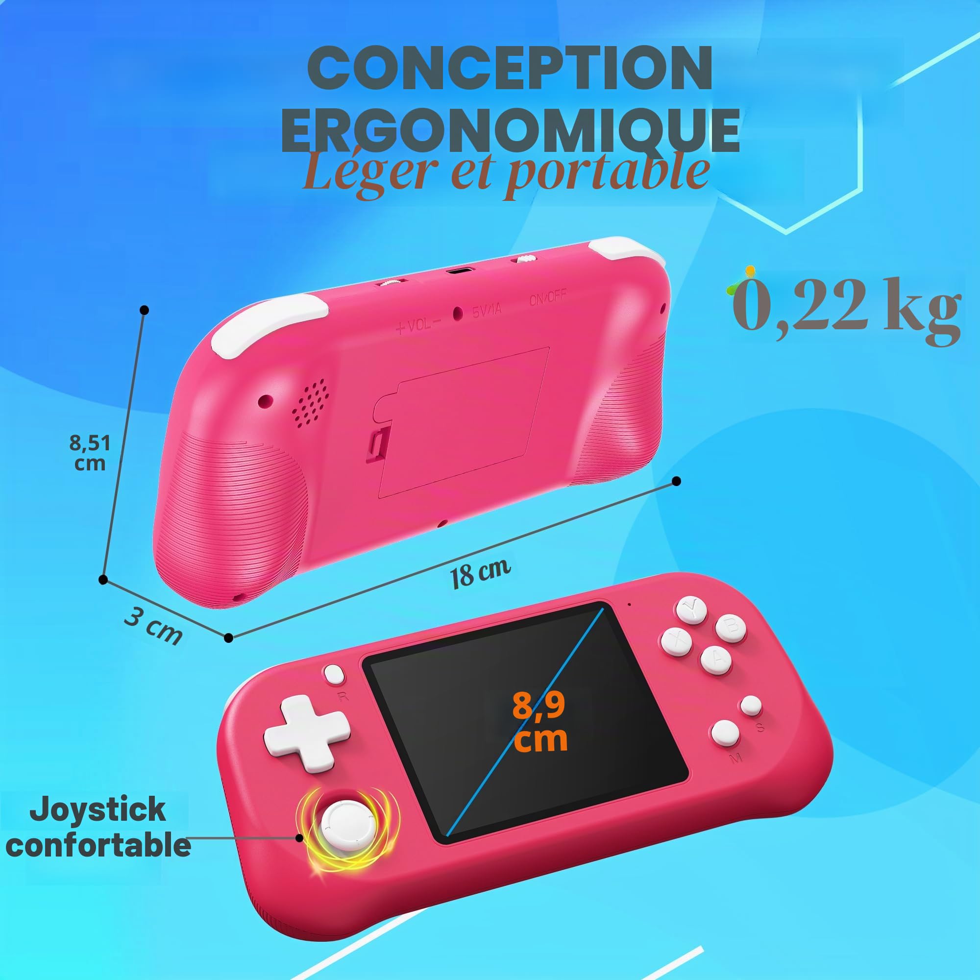 Console de Jeux Portable pour Enfants Adultes Construit en 220 avec 16bit Éducation Jeux Classiques Vidéo Plug & Play et Consoles Système 3.0" LCD Big Écran d’Anniversaire et Cadeau de Noël-Rouge