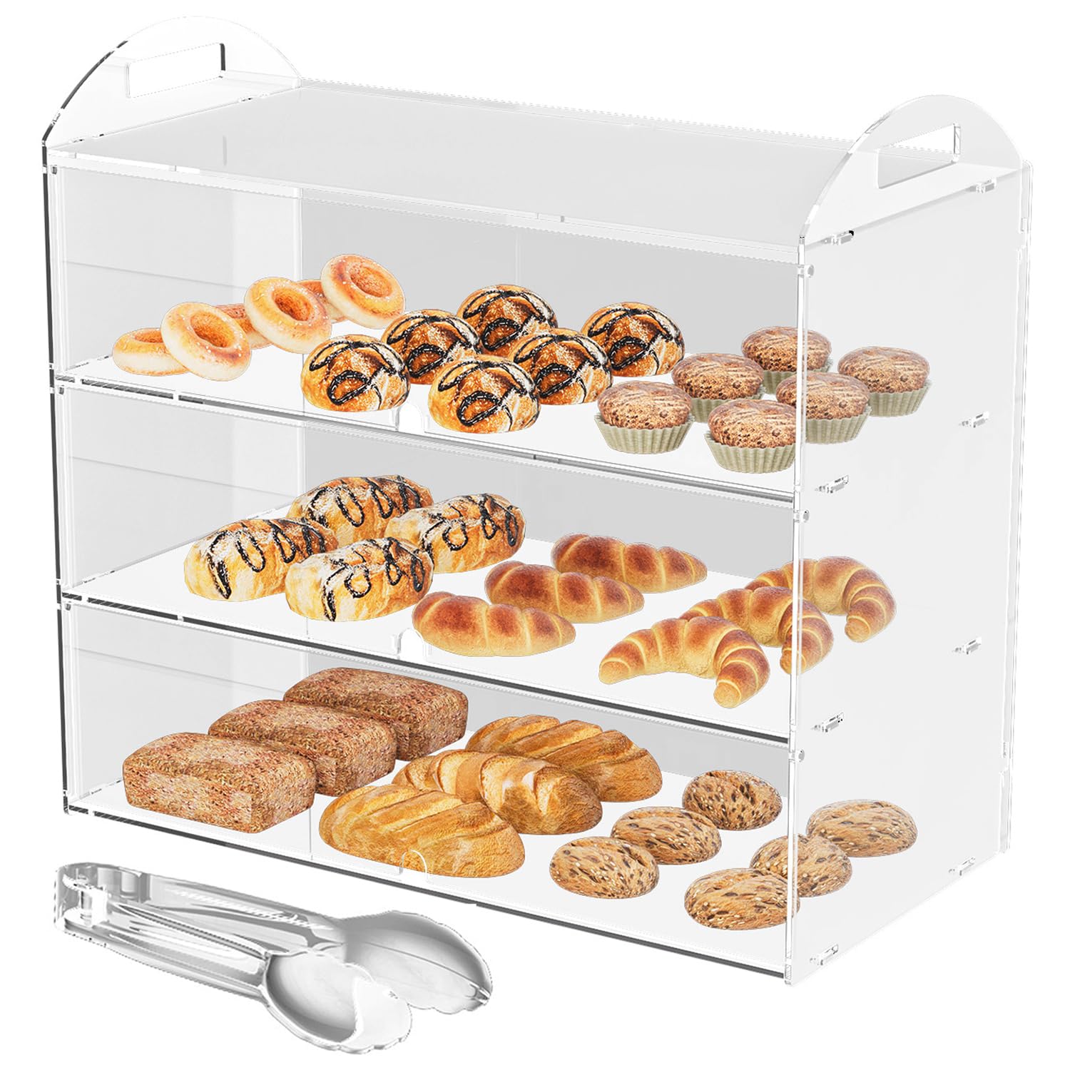 Cityjoy Vetrina a 3 livelli per pasticceria, 60 x 30 x 47 cm, espositore in acrilico trasparente per dolci e ciambelle