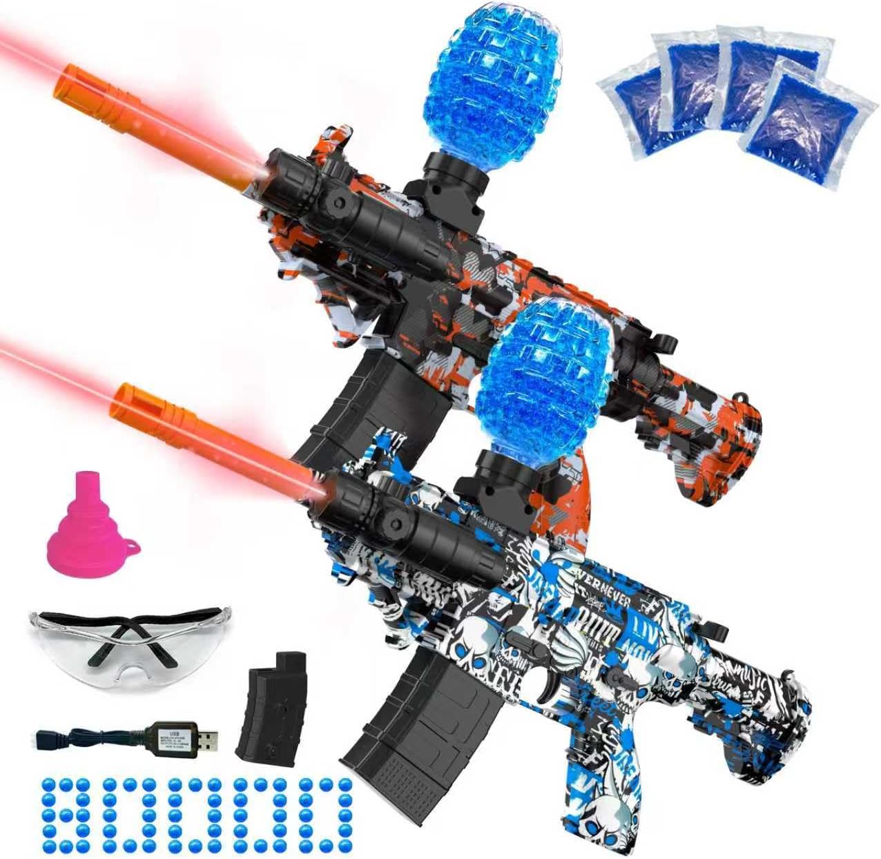 Electric Gel Ball Blasters, High Speed Automatic Splatter Ball Blasters with 80000+ and Goggles, JIFTOK Rechargeable Splatter Ball Toys for Outdoor Activities Shooting Game Party Favors-2 pcs
