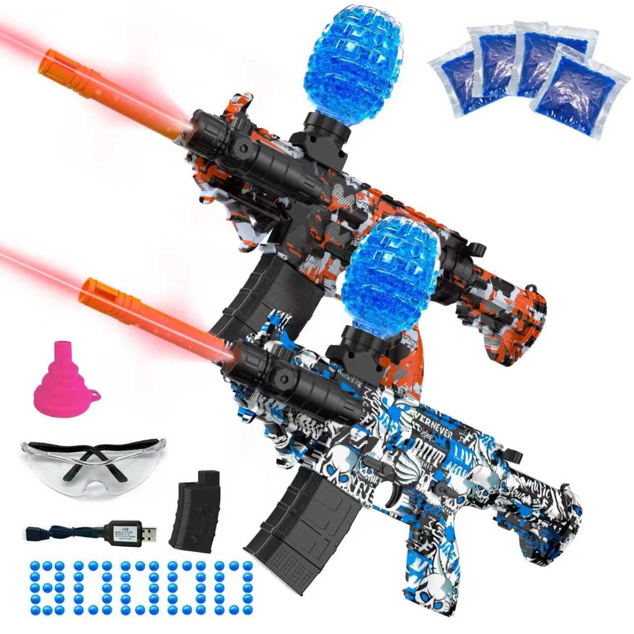 Electric Gel Ball Blasters, High Speed Automatic Splatter Ball Blasters with 80000+ and Goggles, JIFTOK Rechargeable Splatter Ball Toys for Outdoor Activities Shooting Game Party Favors-2 pcs