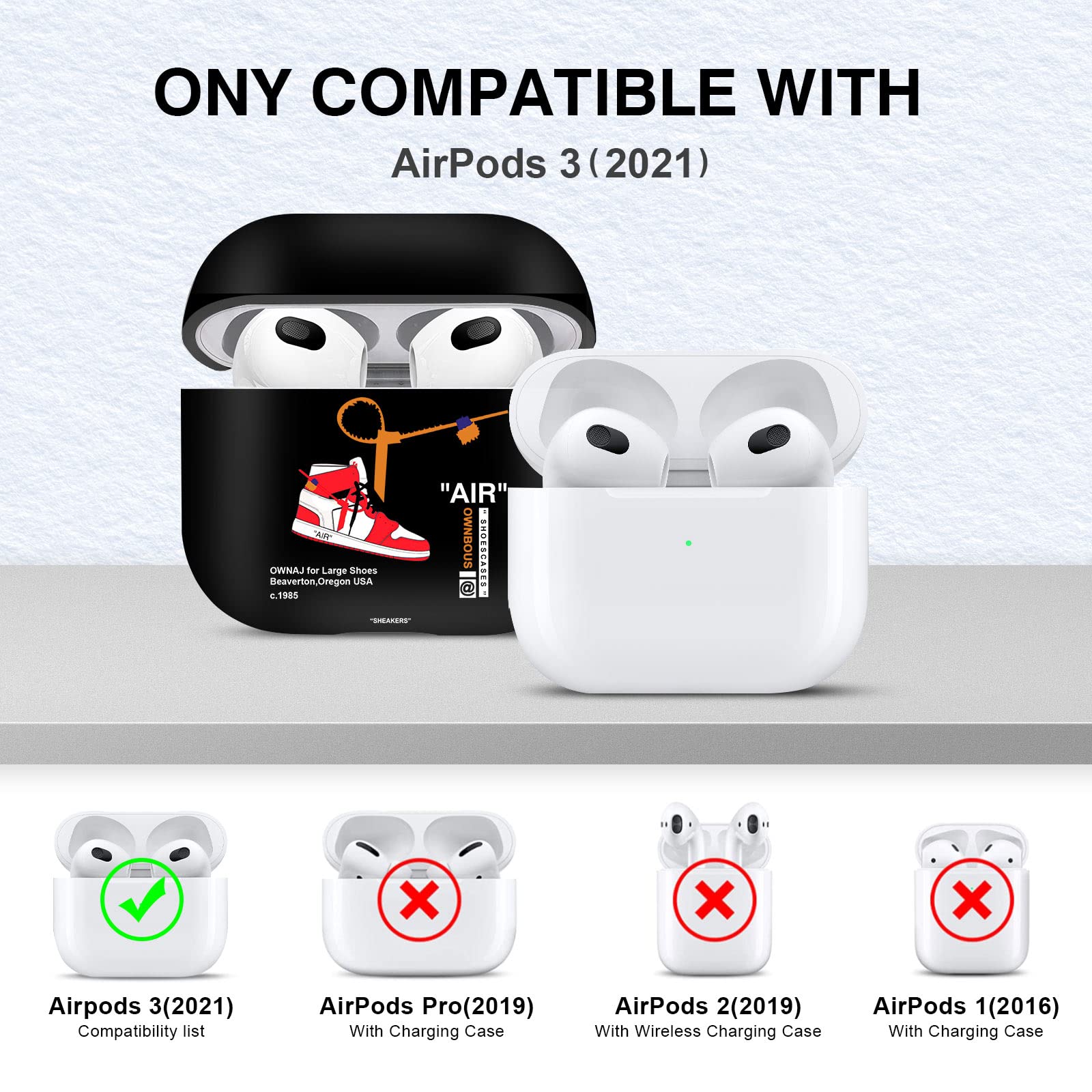 Gedicht for Airpods 3rd Generation Case Air Sports Shoes, Protective TPU Soft Cases Cover Rugged for Apple Airpod 3 Case with Keychain for Women Men?Black Red