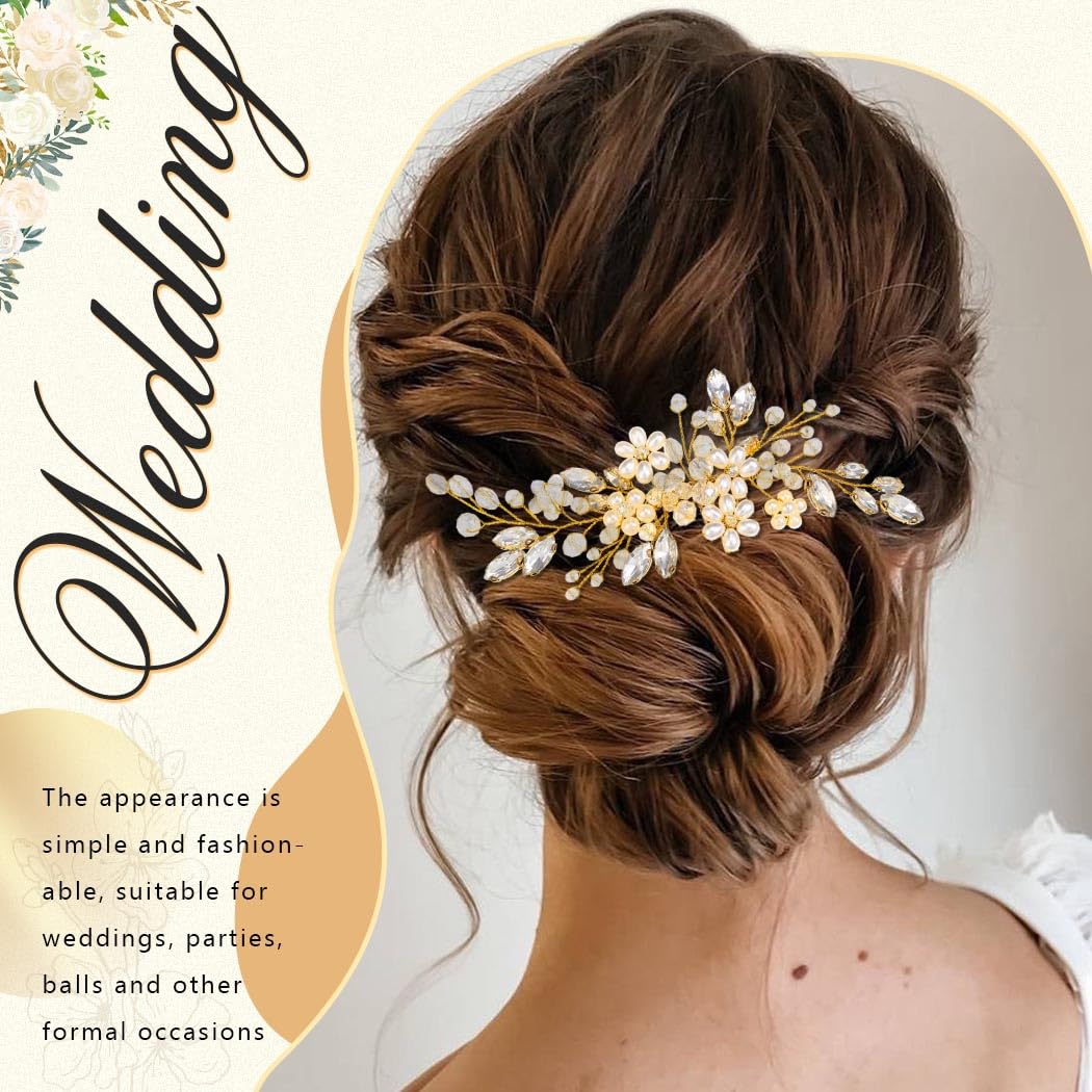 JAKAWIN Bridal Hair Accessories Wedding Hair Comb Silver Pearl Hair Piece for Women HC034 (2-Gold) - Image 4