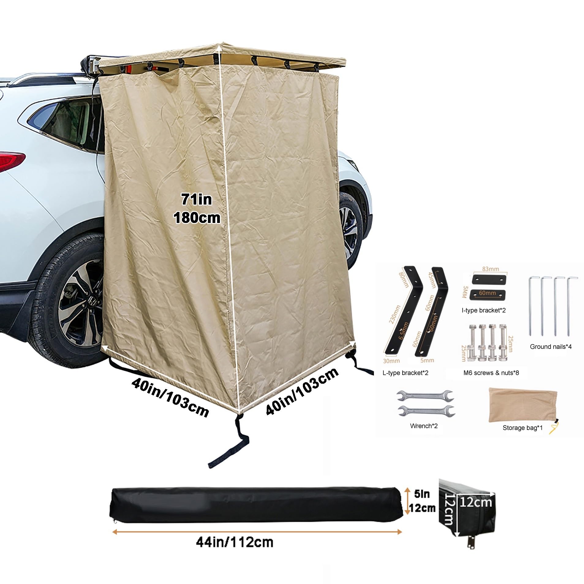 Overland Duschzelt Camping mit Dach, Umkleidekabine Mobil, Auto Seitenduschraum, Tragbares Duschzelt, Toiletten Camping Sichtschutz, 103 x 180 cm