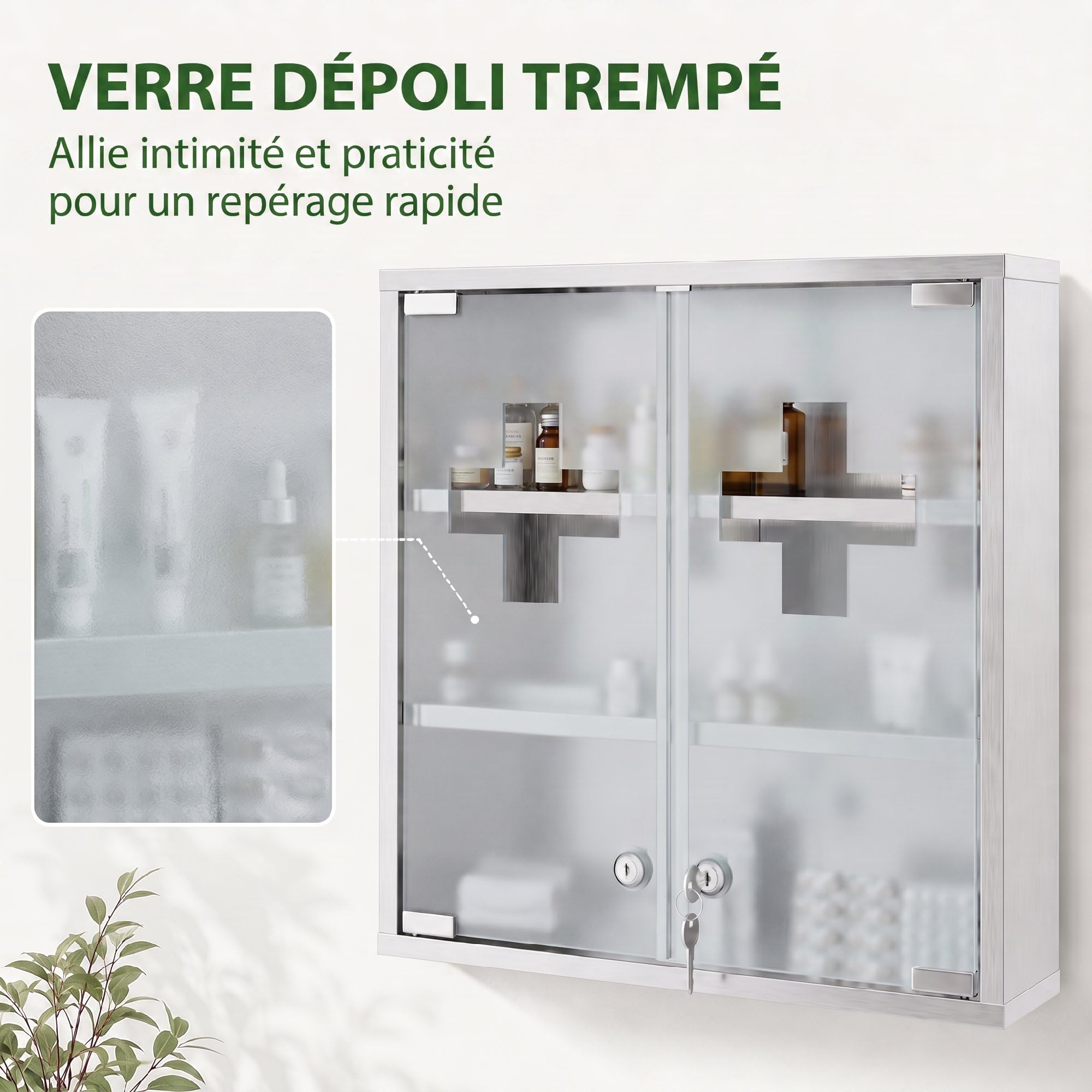 HOMCOM Armoire à Pharmacie Murale 6 Compartiments 46 x 12 x 48 cm Argenté