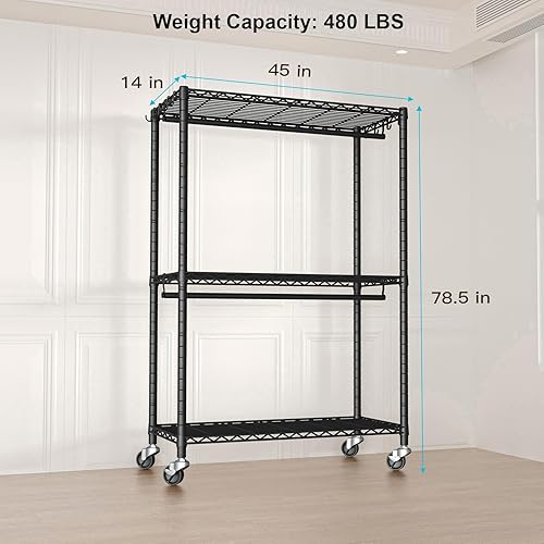 Miniatura 5 de FUTASSI P4 - Perchero con ruedas para ropa resistente, percheros para colgar ropa, organizadores de armario portátiles independientes y