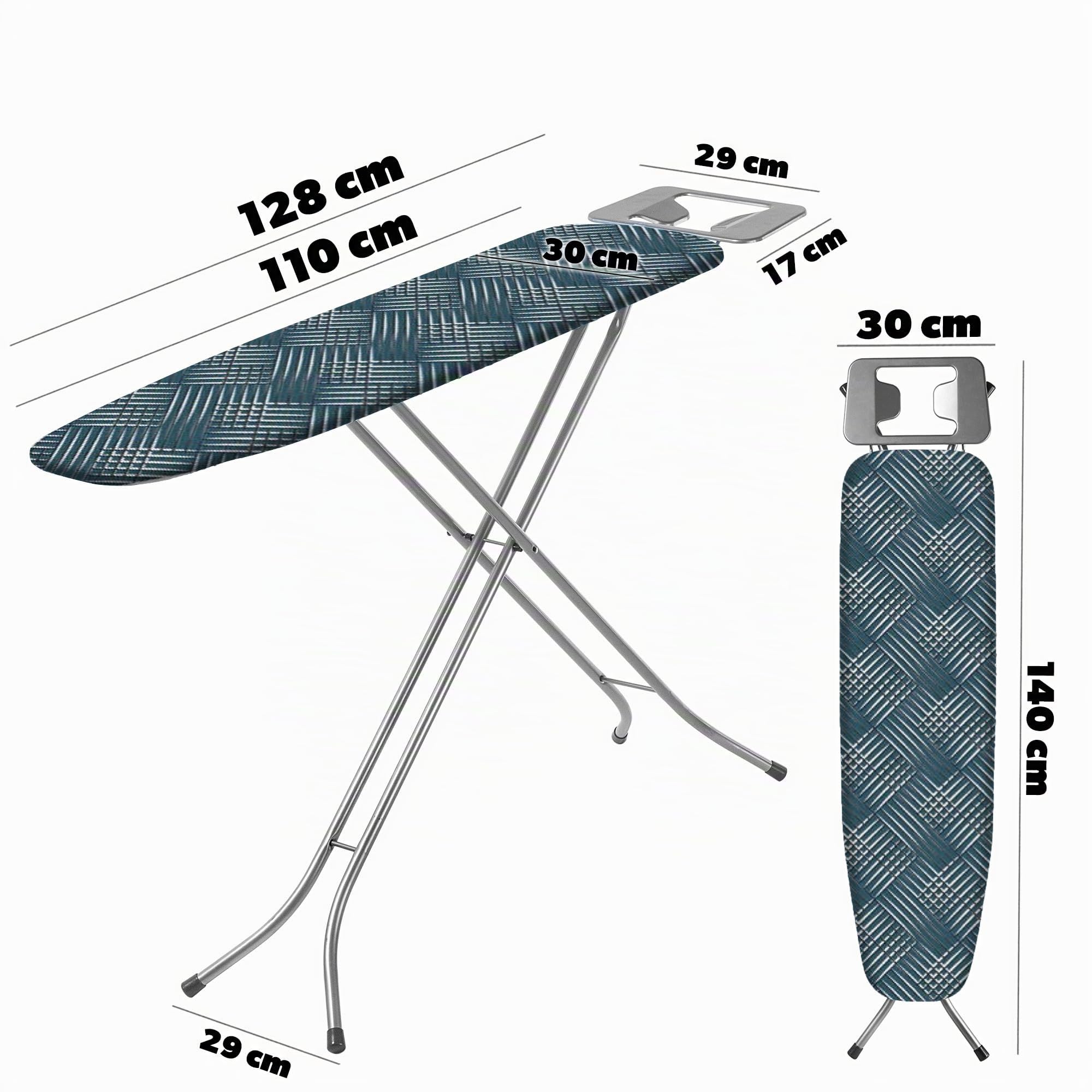 KADAX Asse da Stiro Pieghevole 110x30 cm - Verde a quadri scuri con Struttura in Metallo - Per Stirare Camicie in Spazi Ridotti - Piano 3 Strati con Portaferro Resistente al Calore e al Vapore Made i