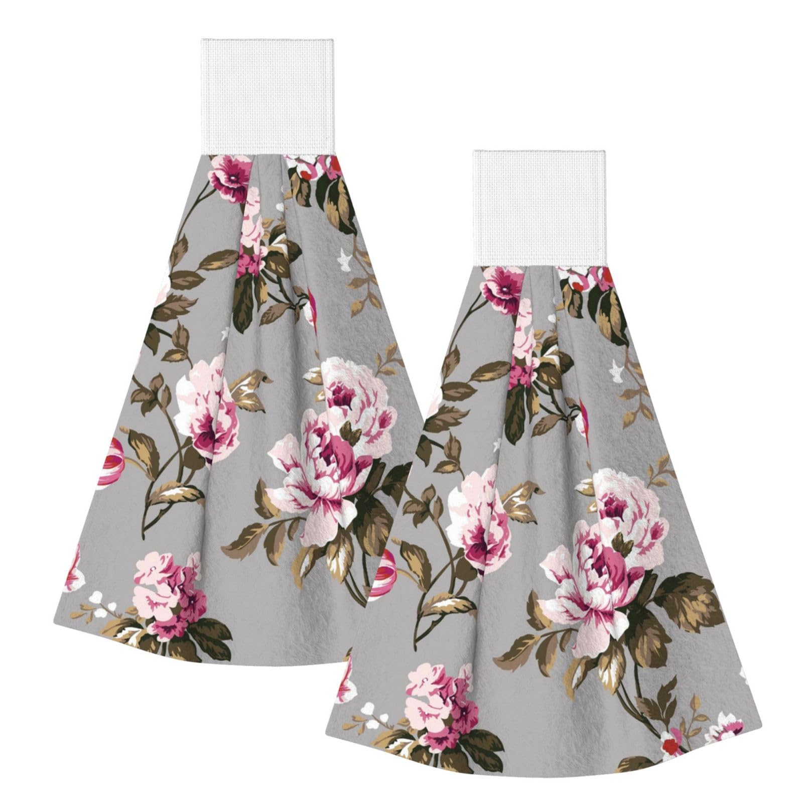 DOPKLNA Shabby Chic Vintage Rose Tulip, 2 Pcs Hanging Coral Fiber Hand Towels for Bathroom, Absorbent Kitchen Towels