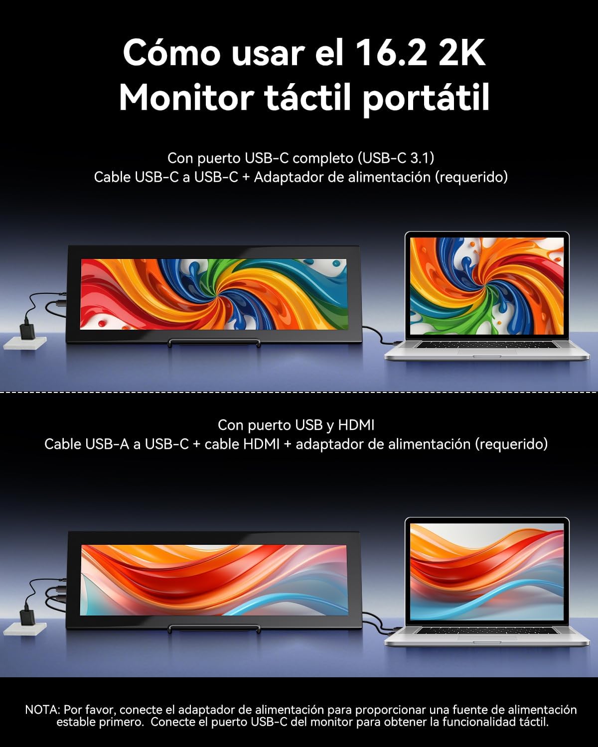Diagram showing two connection methods for the Prechen monitor: USB-C only and HDMI with USB-A