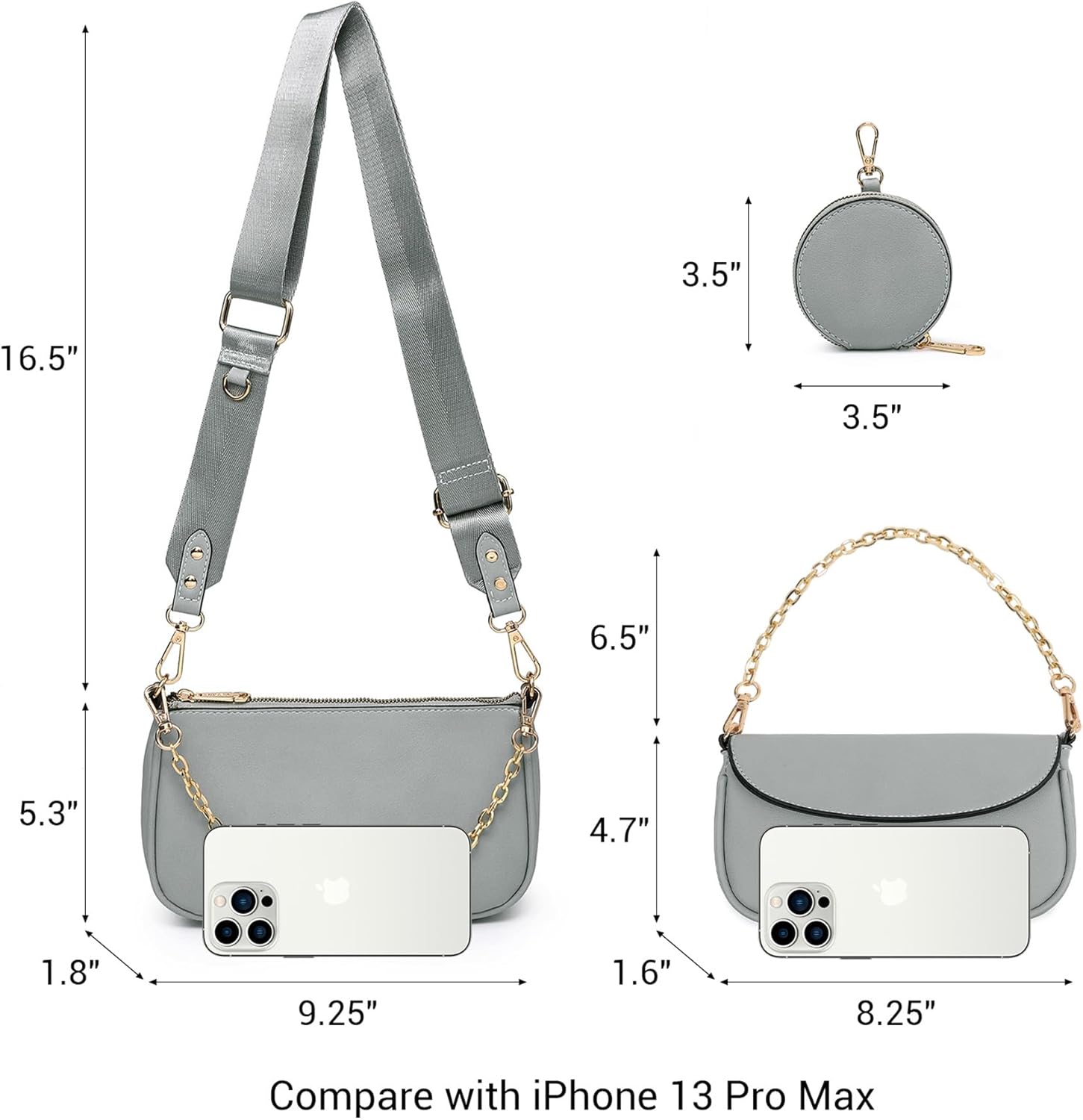 3pcs Crossbody Bags for Women PU Leather Shoulder Purse with Removable Strap Fashion Handbag for Daily Use - Image 4