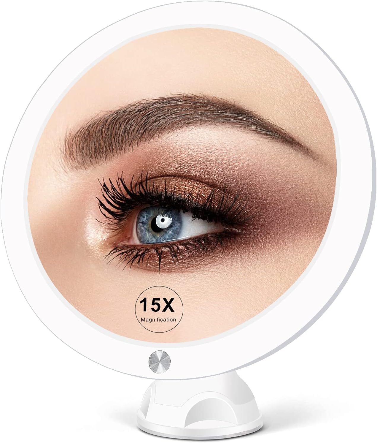 Fabuday 15X Lighted Magnifying Mirror with Lights - 8 Inch Makeup Mirrors with Suction Cups and Magnification for Bathrooom, Dual Power Supply, Adjustable Lighting, Light Up Magnified Mirror