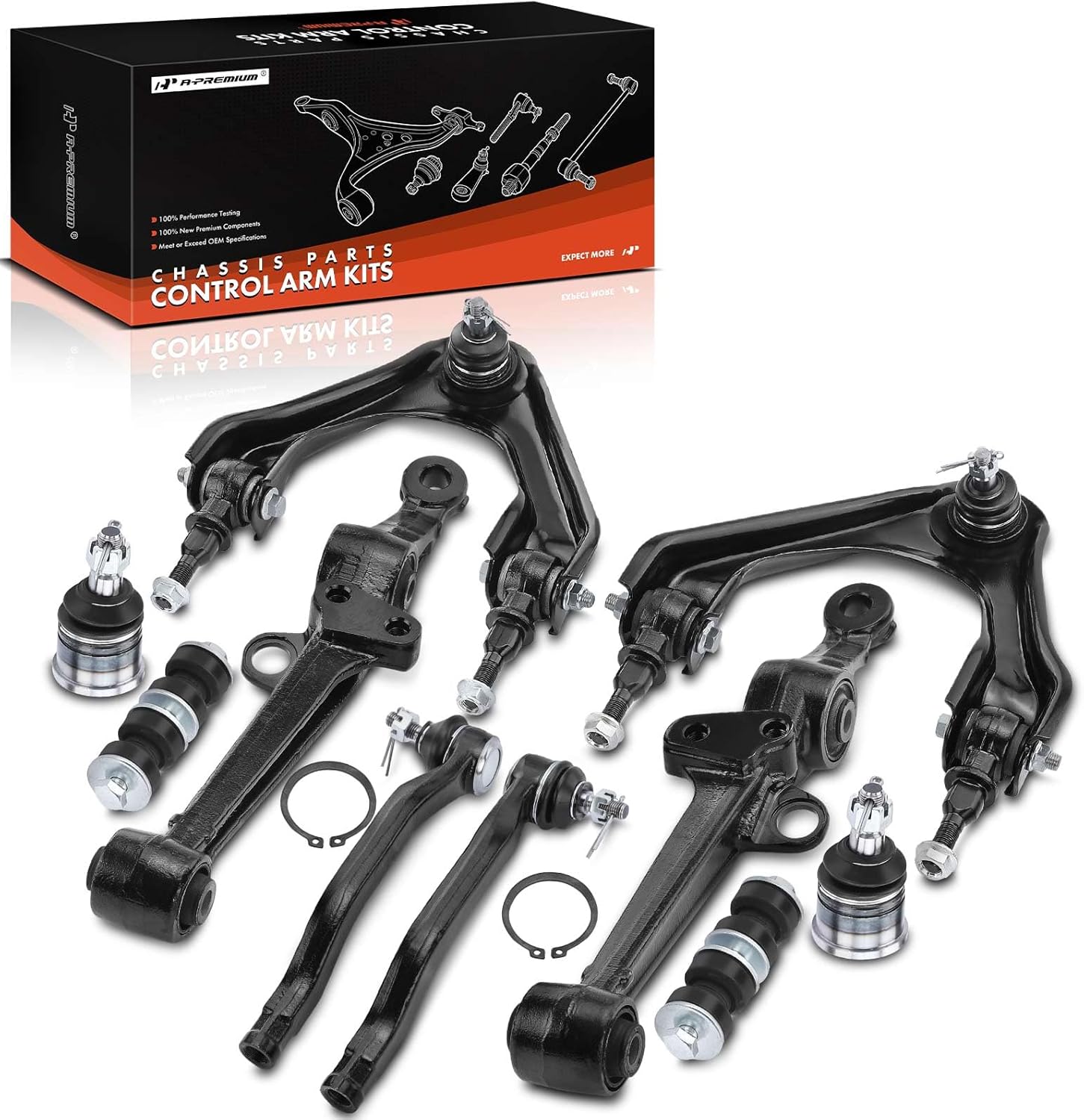 A-Premium 10Pcs Front Suspension Kit, Upper Lower Control Arm, Sway Bar Link, Lower Ball Joint, Outer Tie Rod End, Compatible with Honda Accord 94-97, Odyssey 95-97, Acura CL 97-99, Isuzu Oasis 96-99