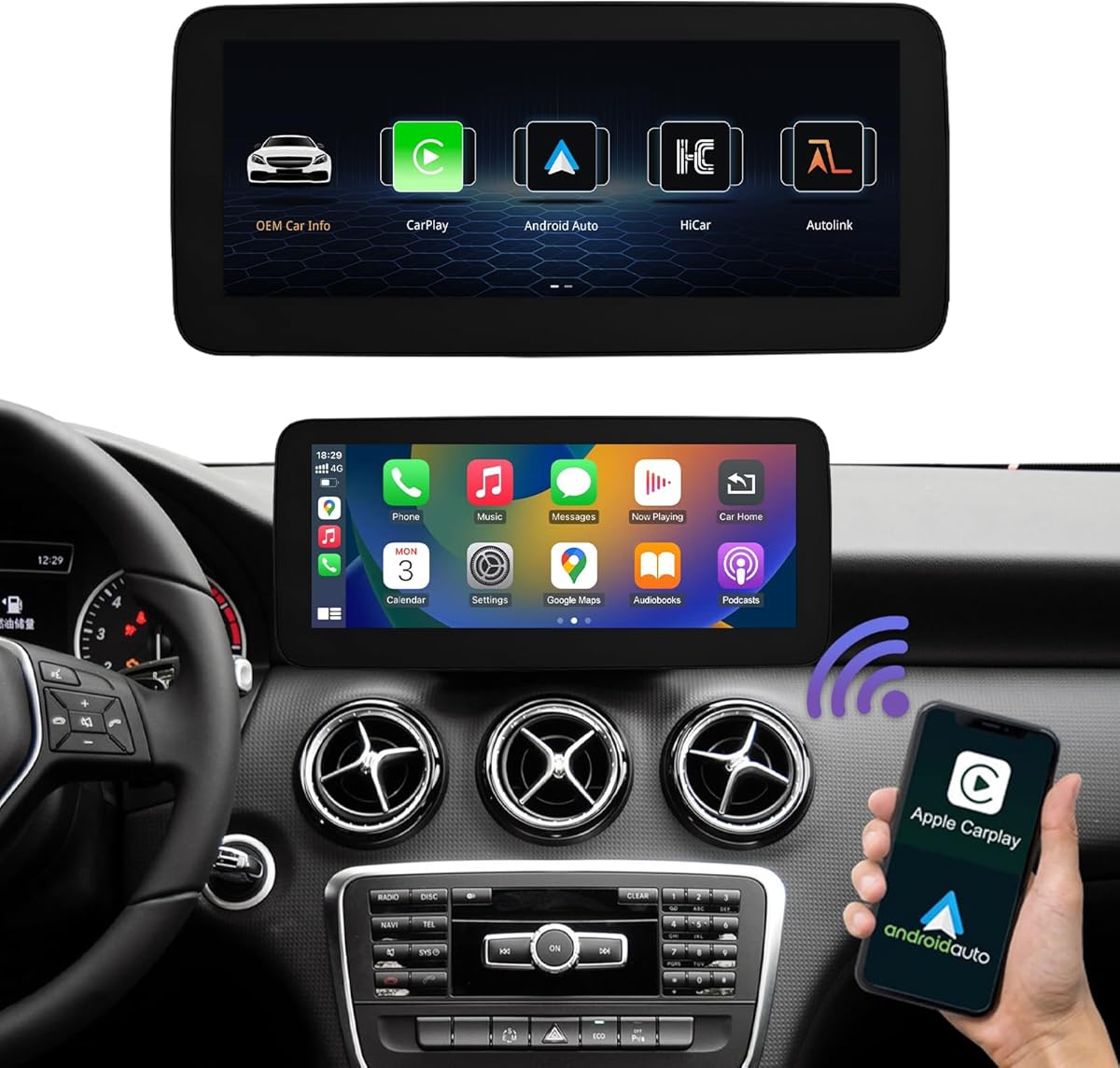 Road Top 10.25" Linux Car Multimedia Screen for Mercedes Benz CLA GLA Class C117/ X117/X156 2013-2015 Year with NTG4.5/4.7, Support Wireless CarPlay Android Auto Use OEM Bluetooth Calling