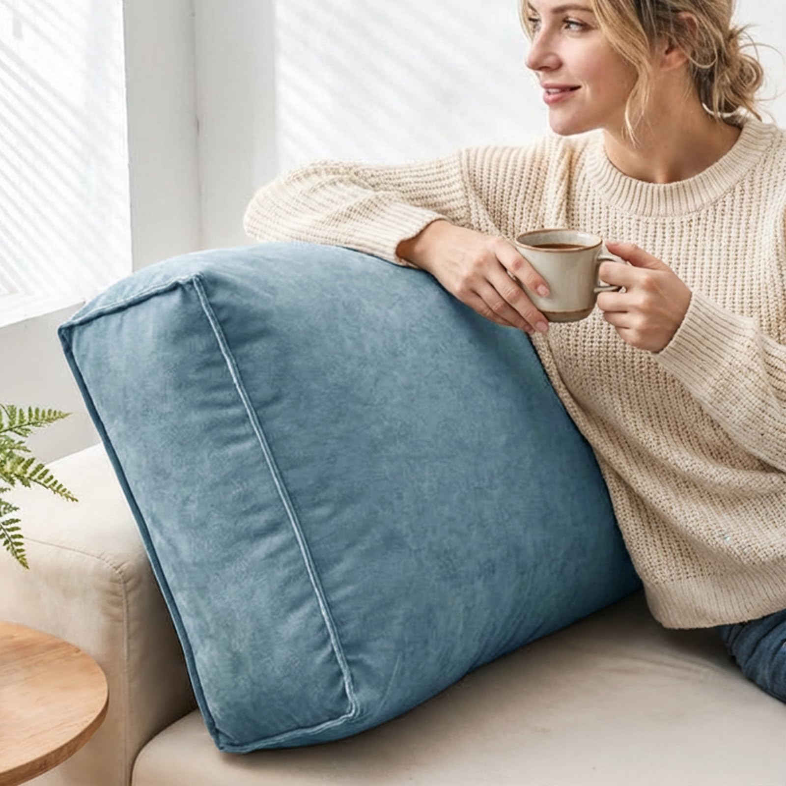 Aocase Lumbar Pillows, Chenille Decorative Cushion, Reading Pillows with Removable Cover, Soft Comfort Lumbar Neck Back Support Pillows for Couch Bed,Blue,60×45×12cm