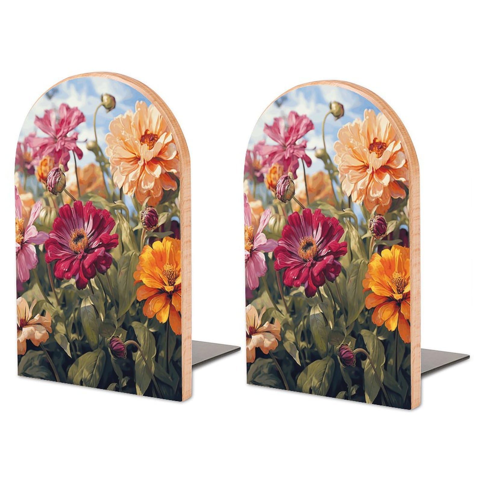 Serre-livres en bois lourd pour étagère au design fleuri coloré
