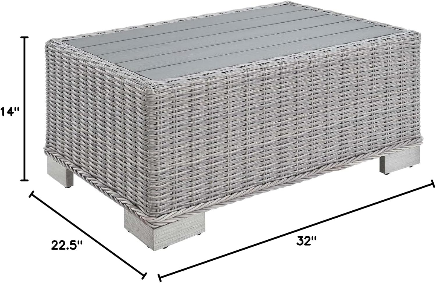Modway Conway 32" Modern Rattan Outdoor Coffee Table in Light Gray