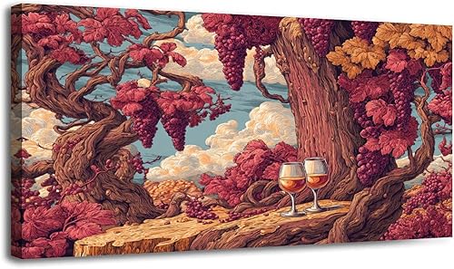 Miniatura 25 de 20"x 40" Canvas Wall Art Dreamy Vineyard Sunset Vintage Wine Glasses Rolling Hills Framed Pictures Painting Prints Large Wall Art for Living Room