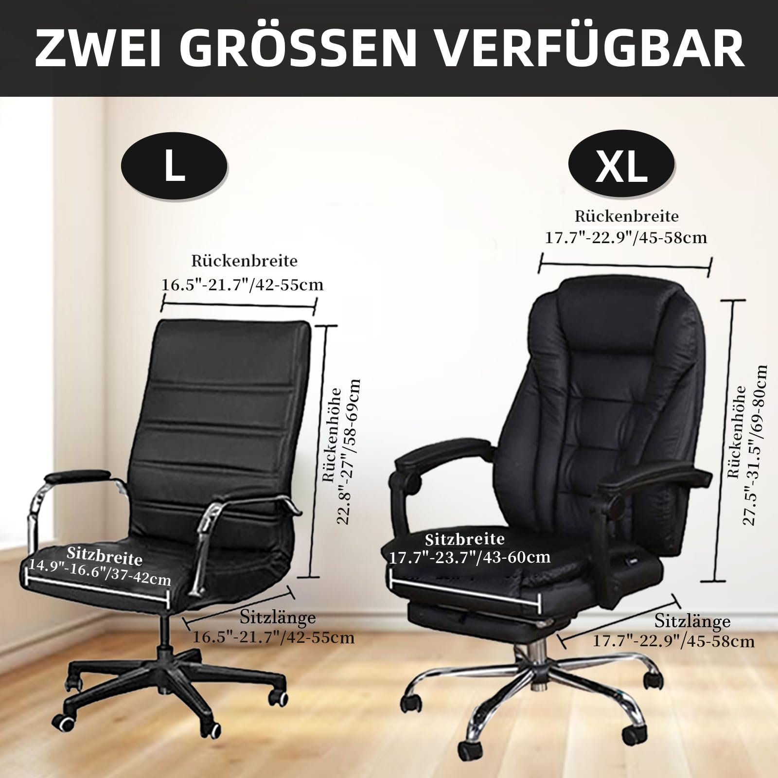 Housse De Chaise De Bureau En Velours Extensible – Avec Housses D'accoudoirs – Lavable En Machine – Tailles L Et XL