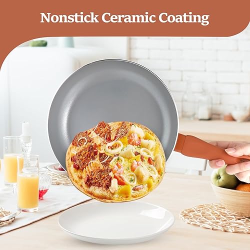 Miniatura 2 de Juego de ollas y sartenes antiadherentes, 5 piezas de utensilios de cocina con revestimiento de cerámica no tóxica con tapas de vidrio templado,