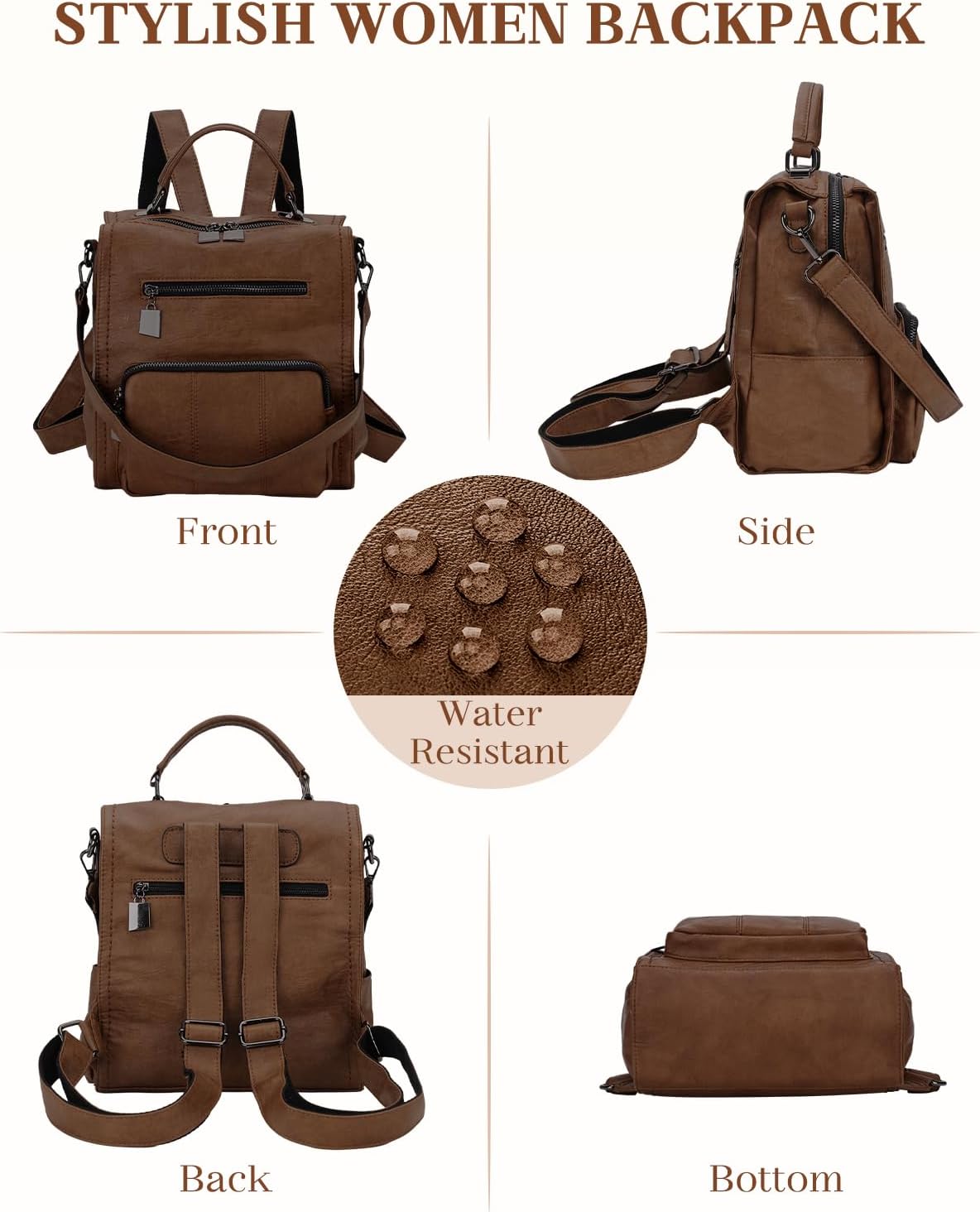 RAVUO Backpack Purse for Women, Fashion Leather Handbags Designer Convertible Satchel Ladies Shoulder Bag 3 Ways to Carry - Image 7