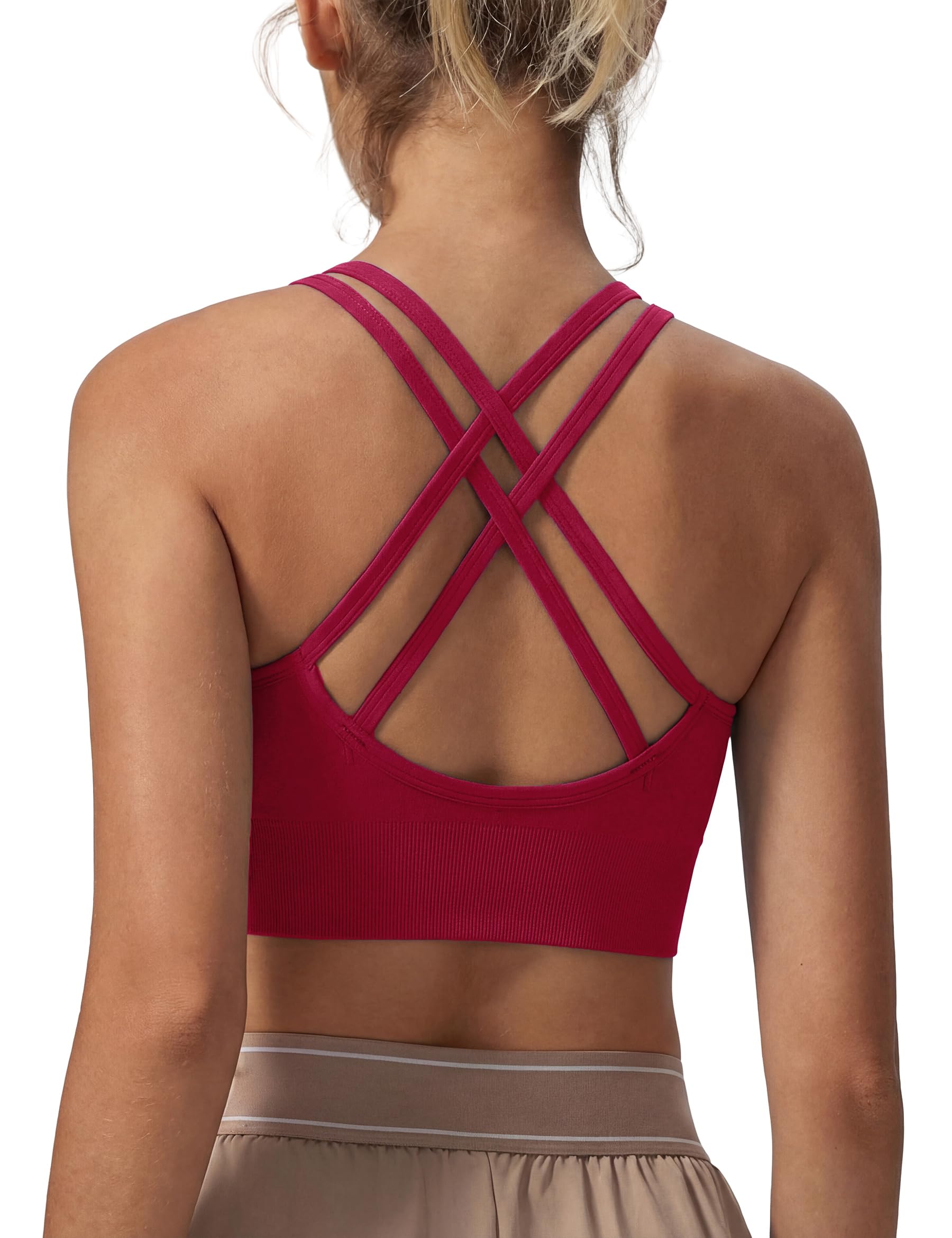Sports Bra for Women Padded Yoga Bra Mid Impact Sports Bra Strappy Cross Back Crop Top for Fitness Yoga Gym