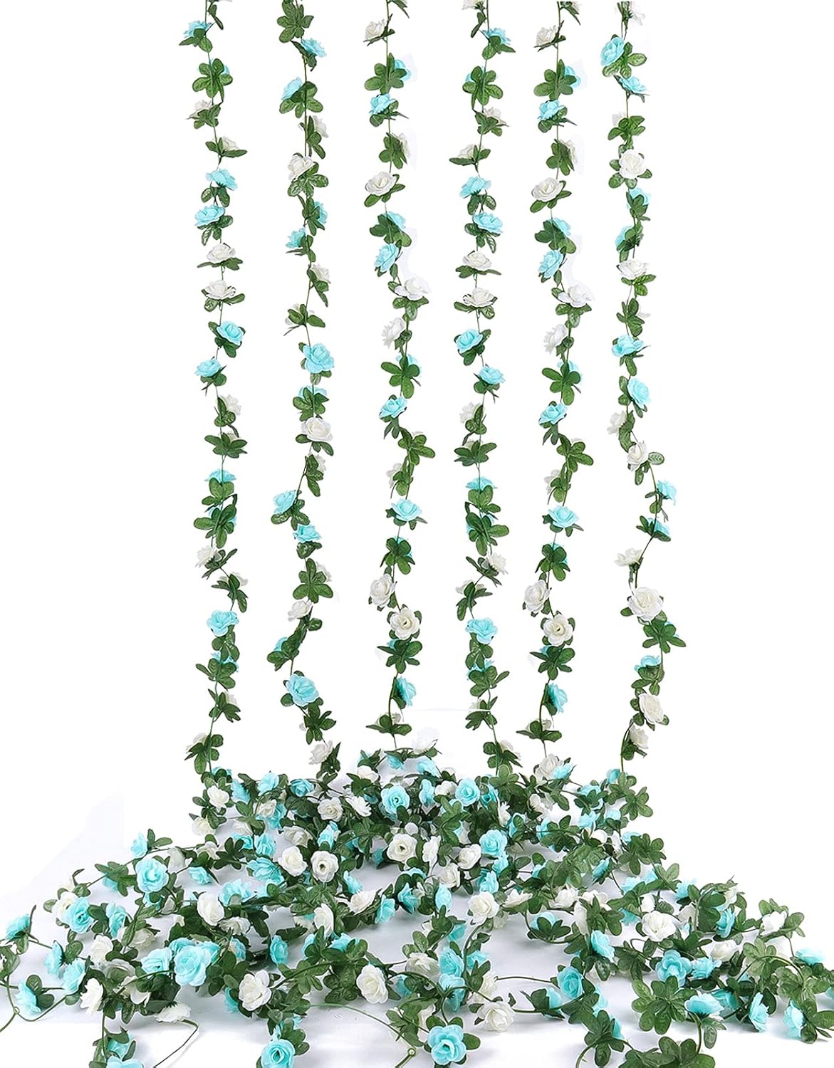 Beferr 6Pcs 49.2 FT Rose Flower Garland Artificial Rose Vine Fake Silk Flowers Rose Ivy Hanging for Home Wedding Party Garden Craft Wall Decor Blue