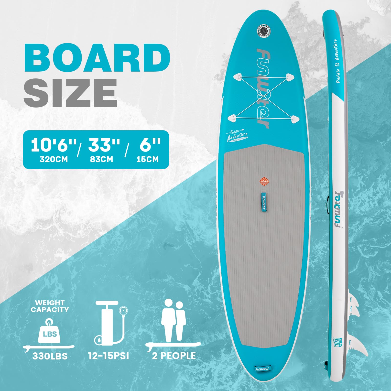 FunWater Tavola SUP Gonfiabile Surf Paddle Board Inflatable, Ultralight SUP per tutti i livelli con Due Accessori Tipo